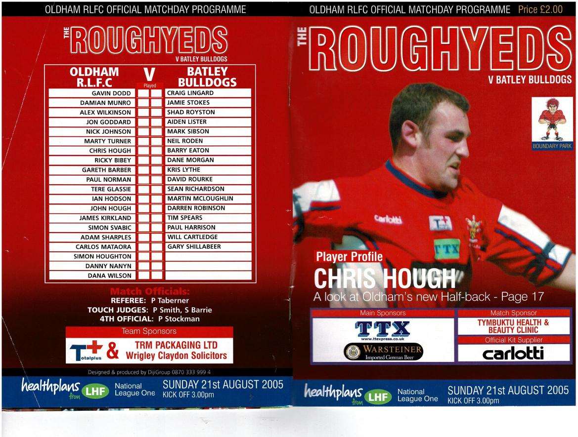 Programme cover: Oldham v Batley Bulldogs, 21 August 2005