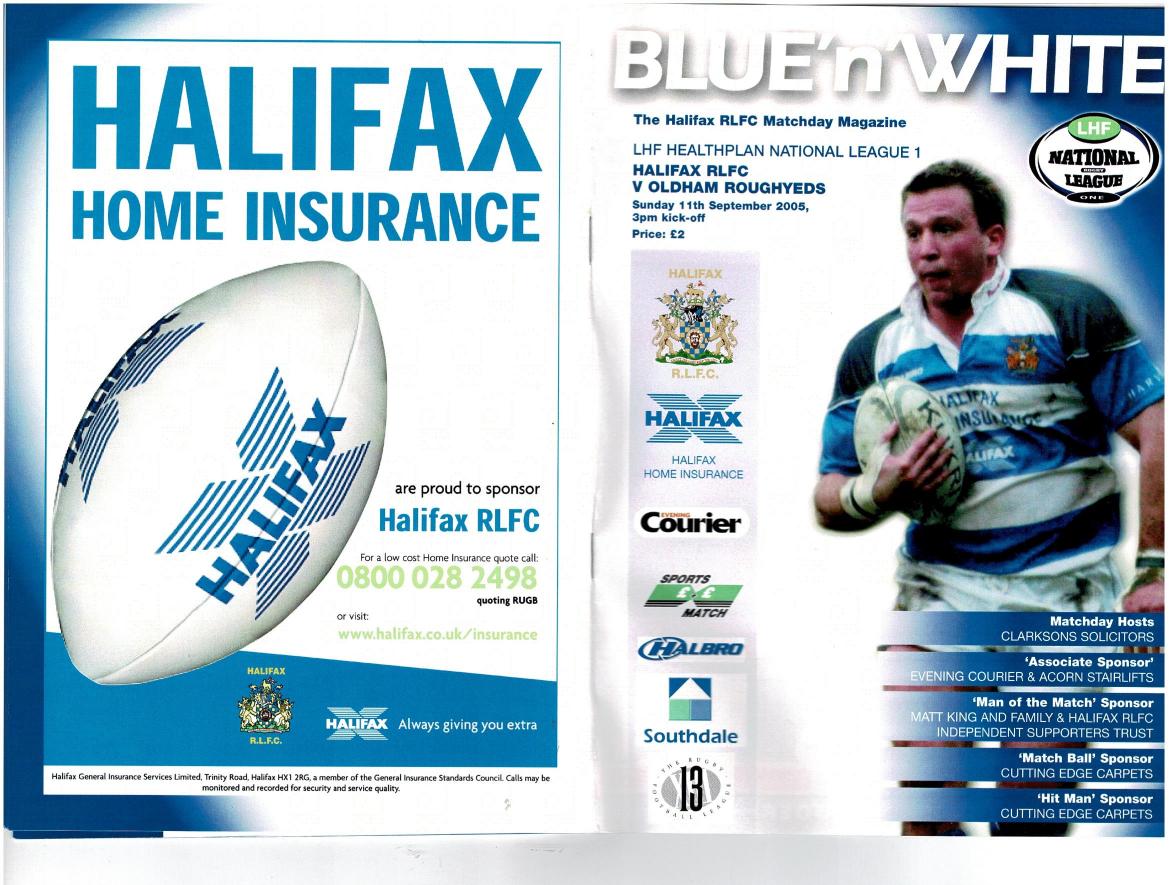 Programme cover: Oldham v Halifax Bue Sox, 11 September 2005