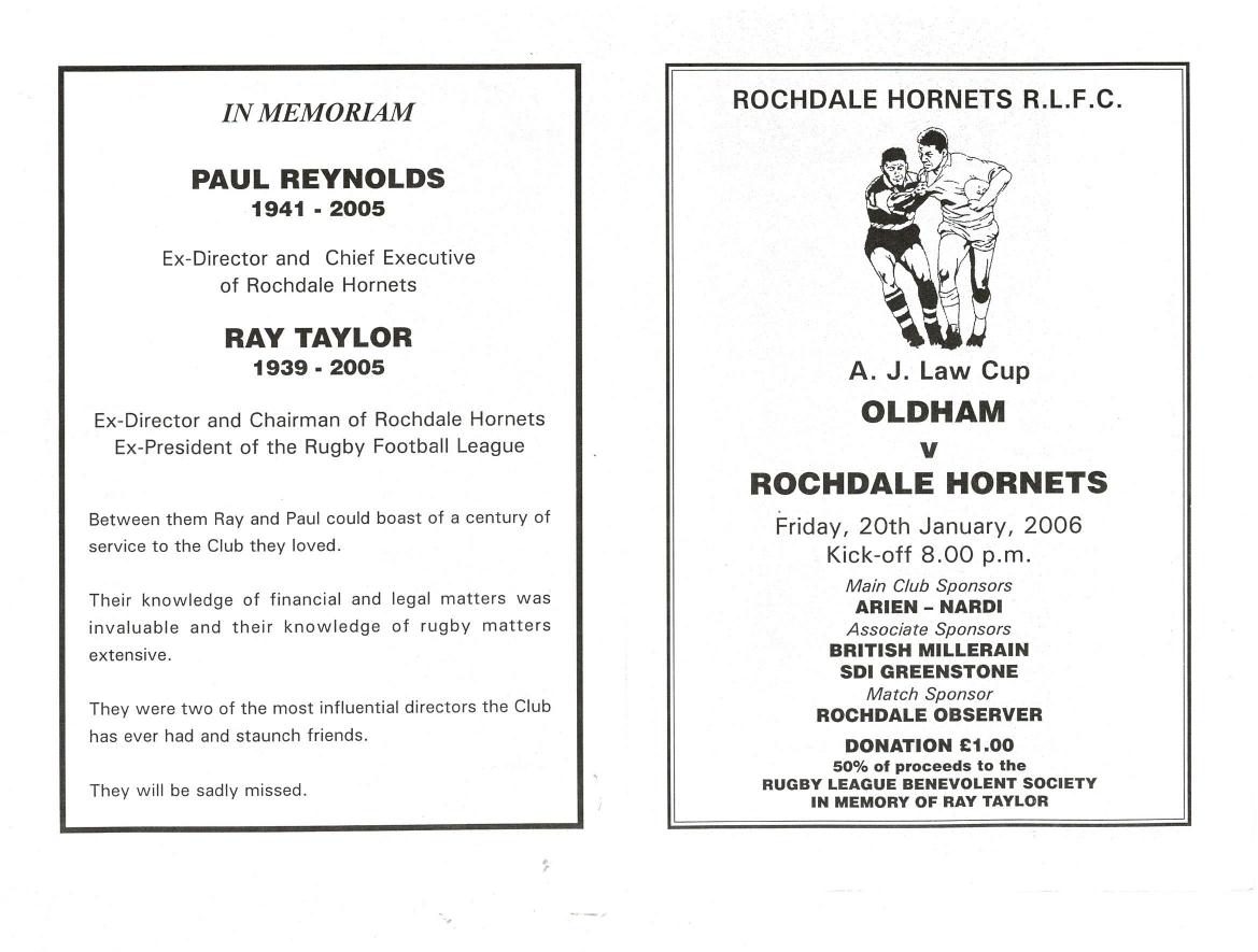 Programme cover: Oldham v Rochdale Hornets, 22 January 2006