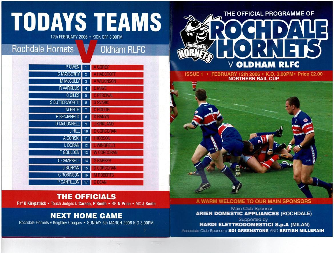 Programme cover: Oldham v Rochdale Hornets, 15 February 2006