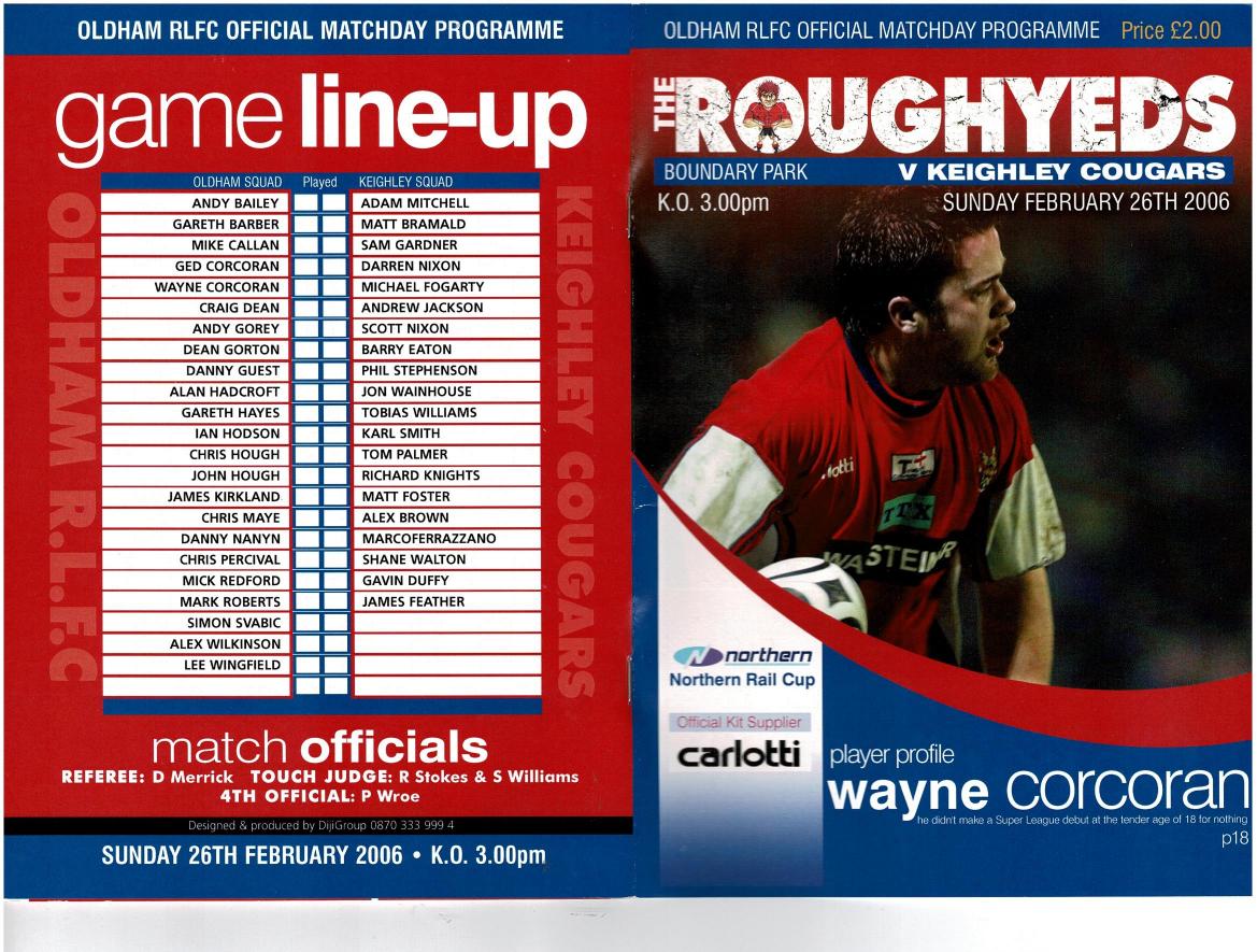 Programme cover: Oldham v Keighley Cougars, 26 February 2006