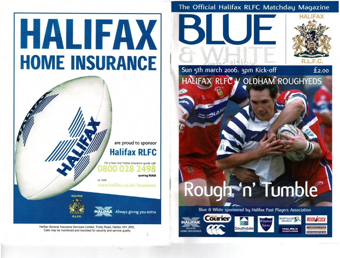Programme cover: Oldham v Halifax Bue Sox, 8 March 2006