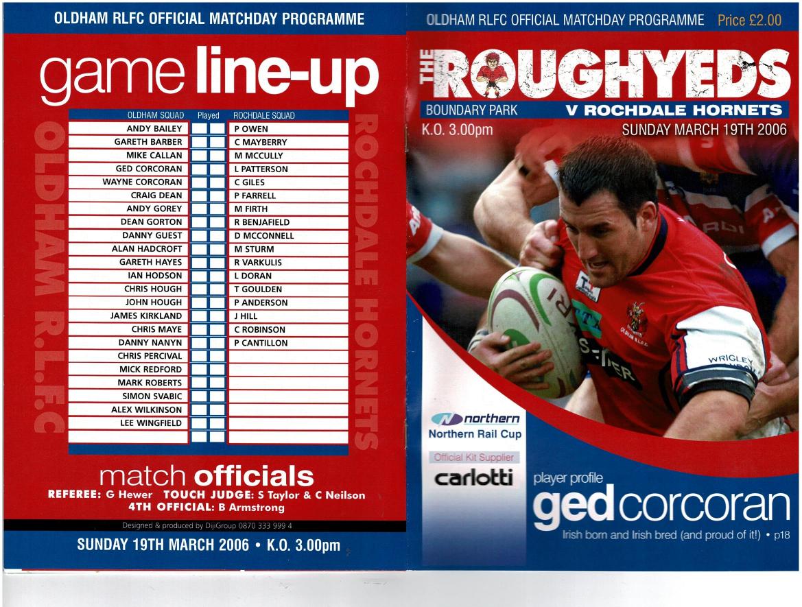 Programme cover: Oldham v Rochdale Hornets, 19 March 2006