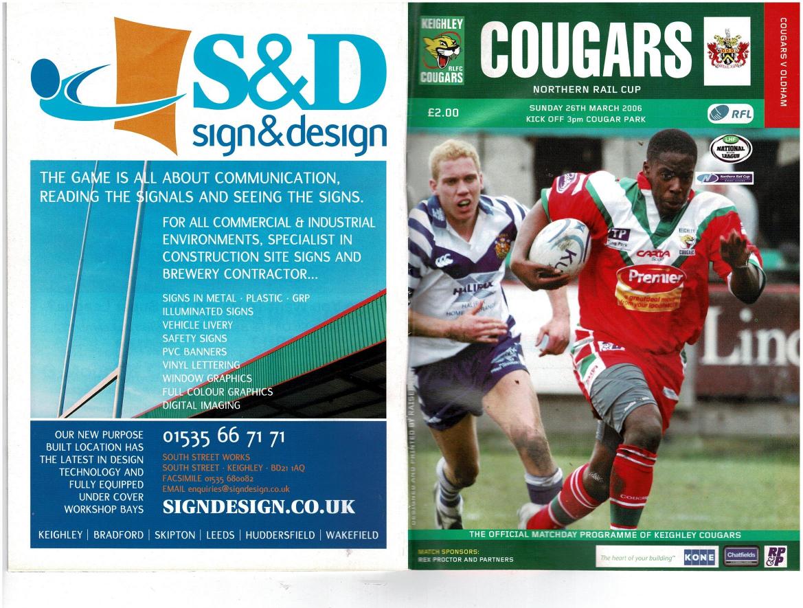 Programme cover: Oldham v Keighley Cougars, 26 March 2006