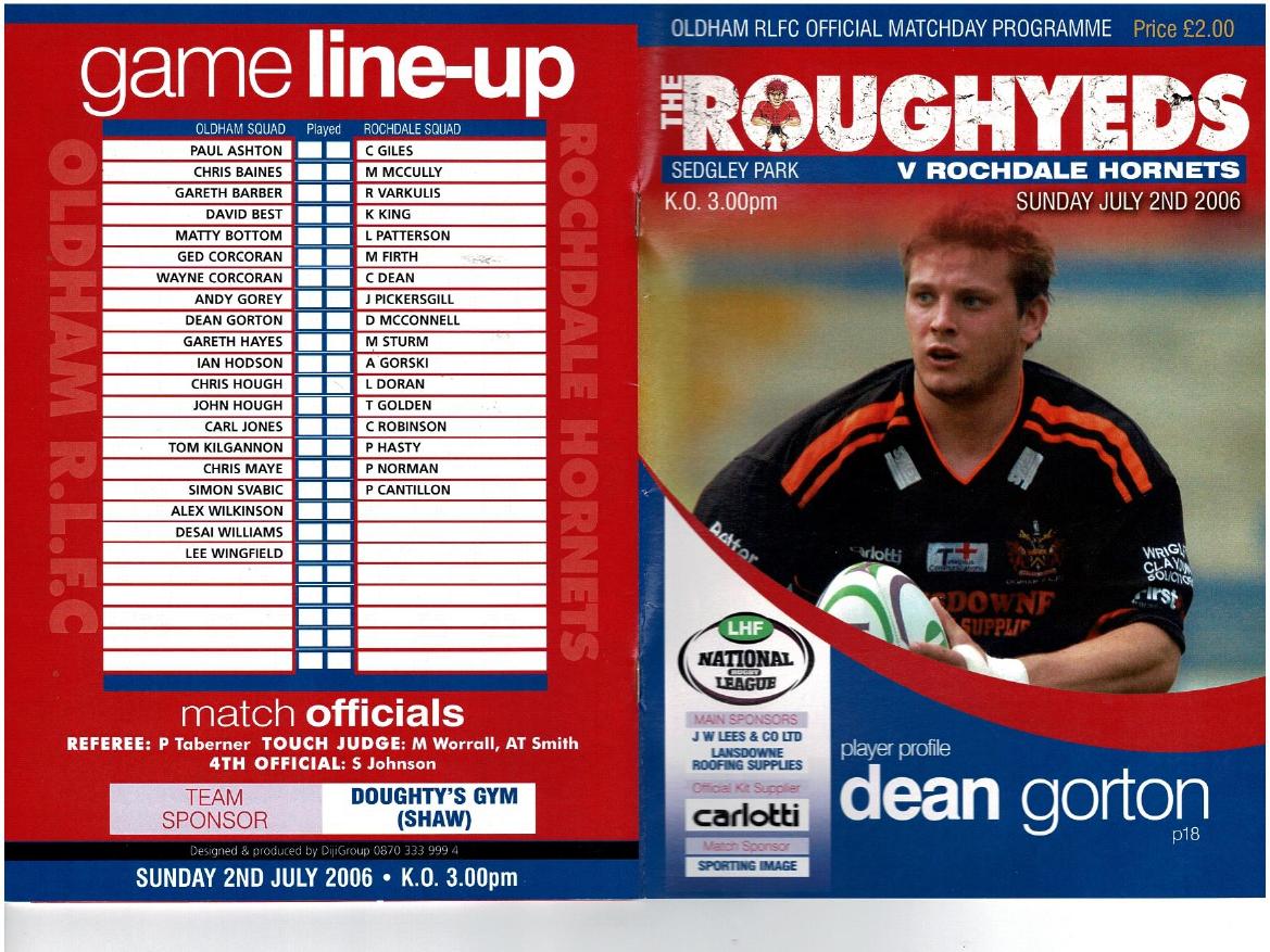 Programme cover: Oldham v Rochdale Hornets, 2 July 2006