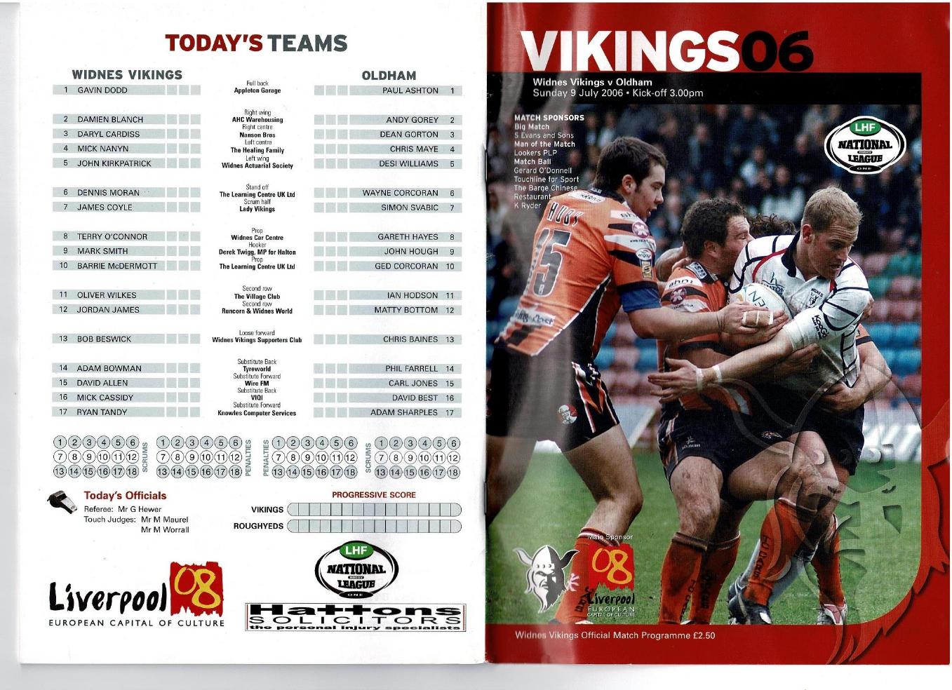 Programme cover: Oldham v Widnes Vikings, 9 July 2006