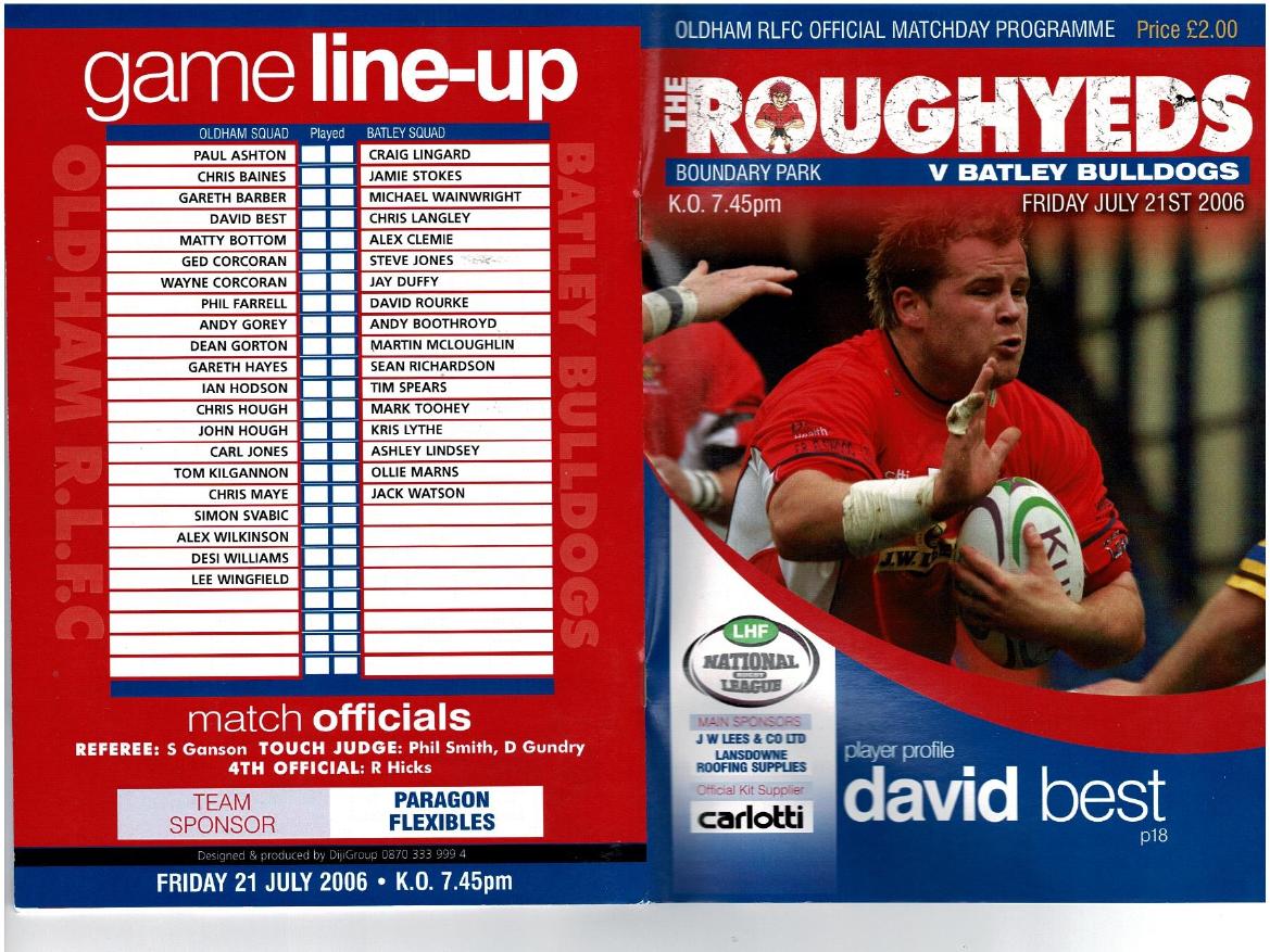 Programme cover: Oldham v Batley Bulldogs, 21 July 2006