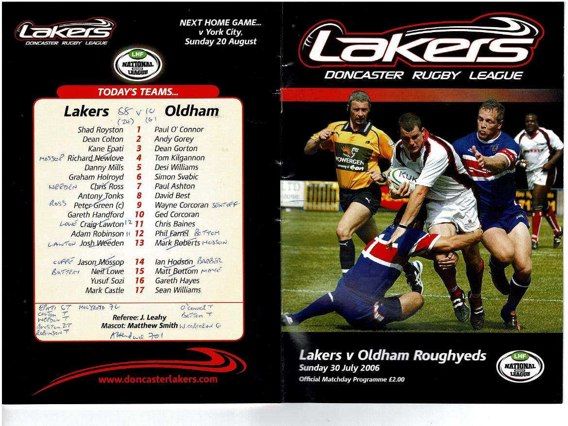Programme cover: Oldham v Doncaster Lakers, 30 July 2006