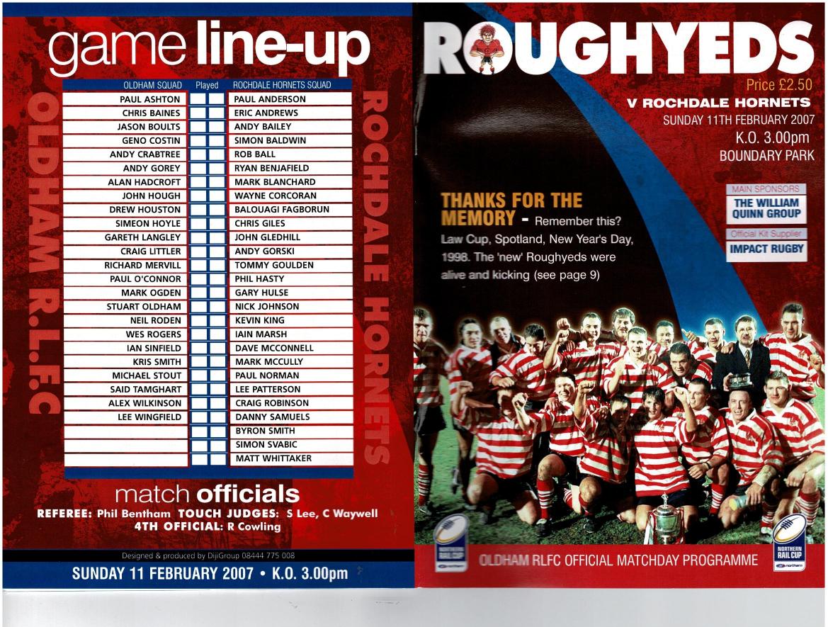 Programme cover: Oldham v Rochdale Hornets, 11 February 2007