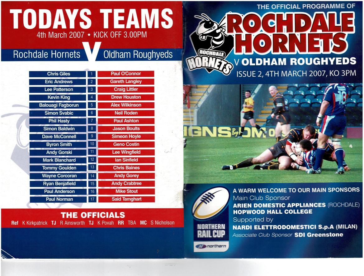 Programme cover: Oldham v Rochdale Hornets, 4 March 2007