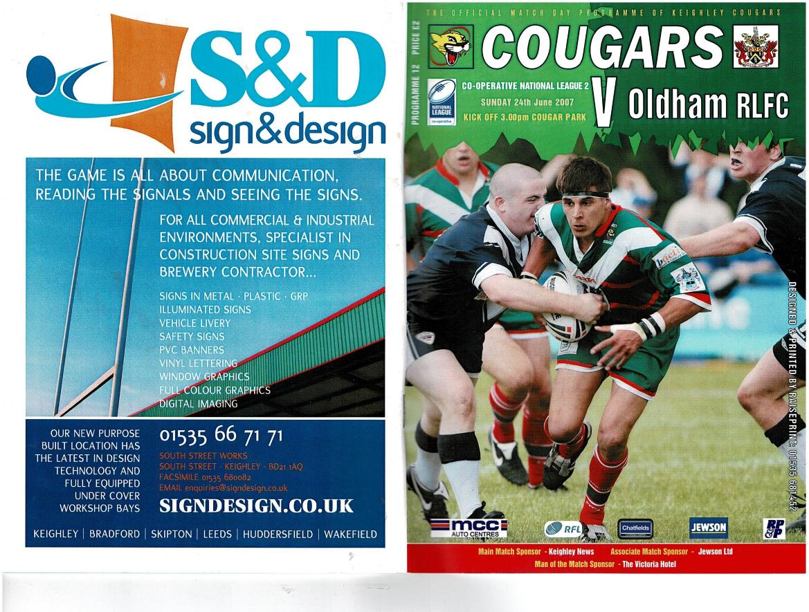 Programme cover: Oldham v Keighley Cougars, 24 June 2007