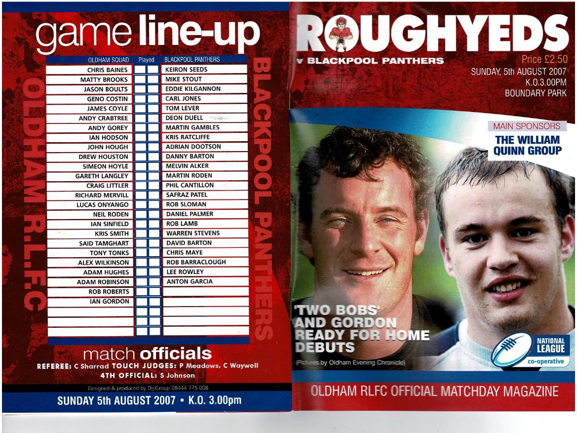 Programme cover: Oldham v Blackpool Panthers, 5 August 2007
