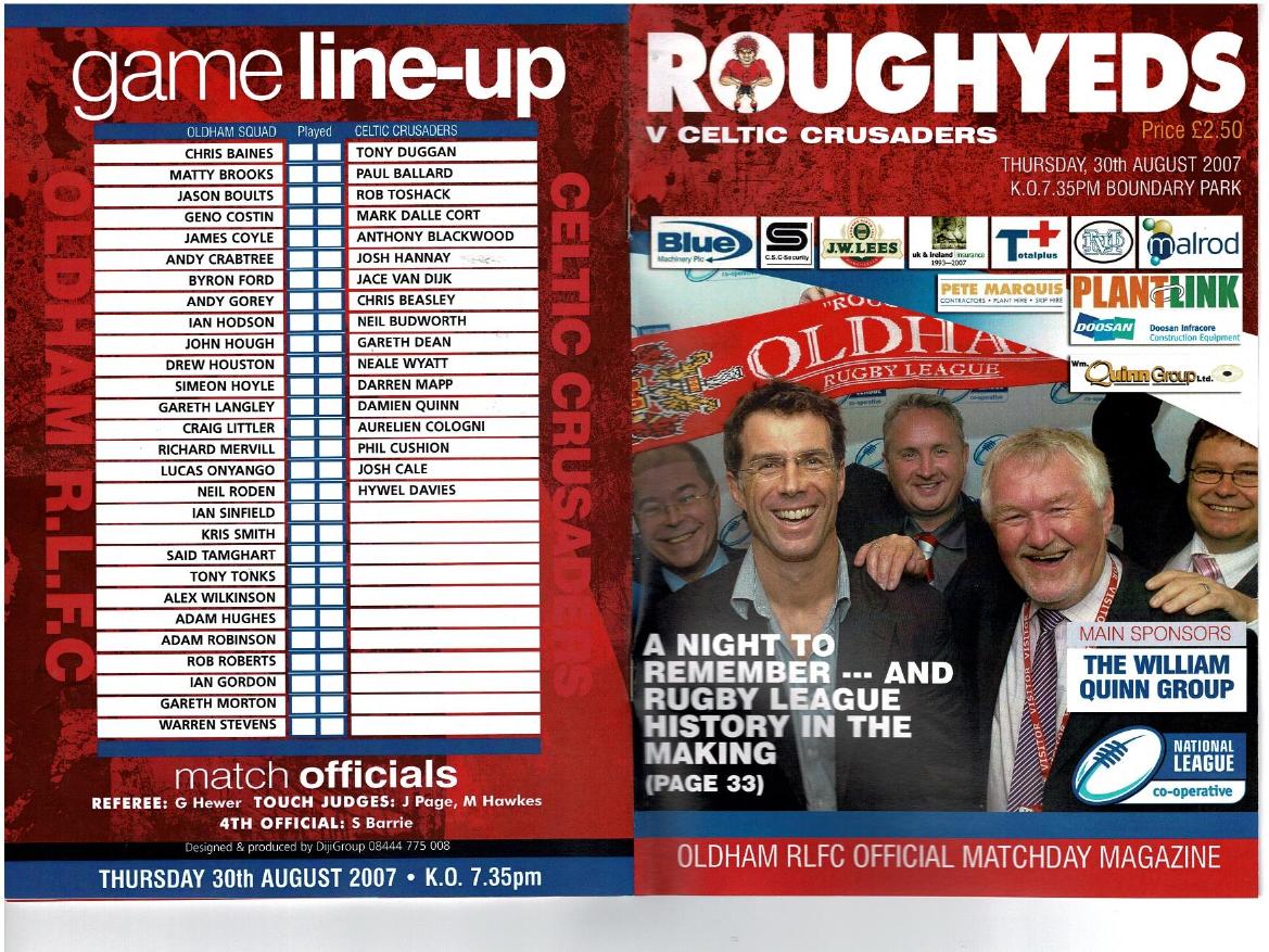 Programme cover: Oldham v Celtic Crusaders, 30 August 2007