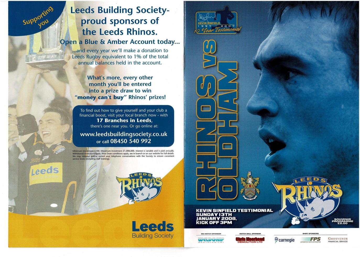 Programme cover: Oldham v Leeds Rhinos, 13 January 2008