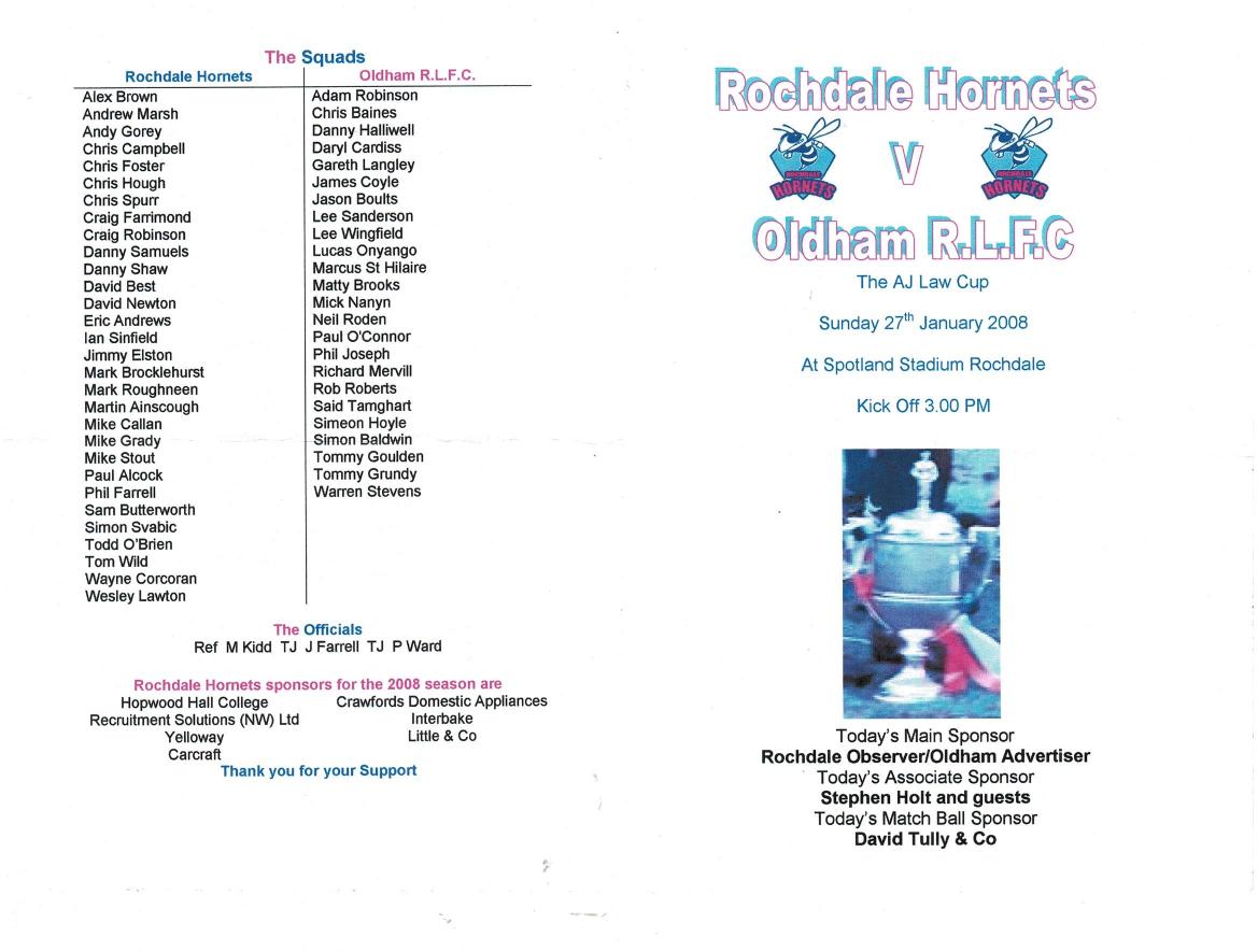 Programme cover: Oldham v Rochdale Hornets, 27 January 2008