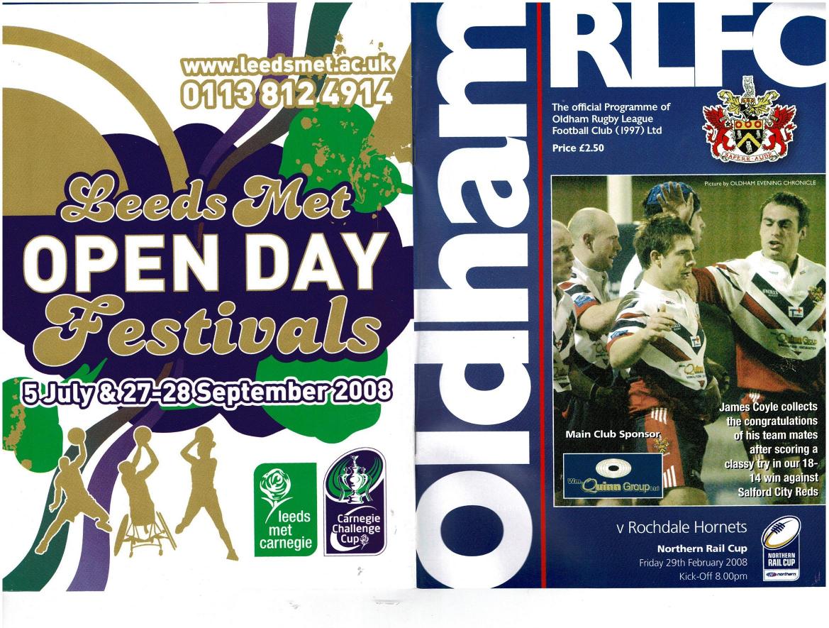 Programme cover: Oldham v Rochdale Hornets, 29 February 2008