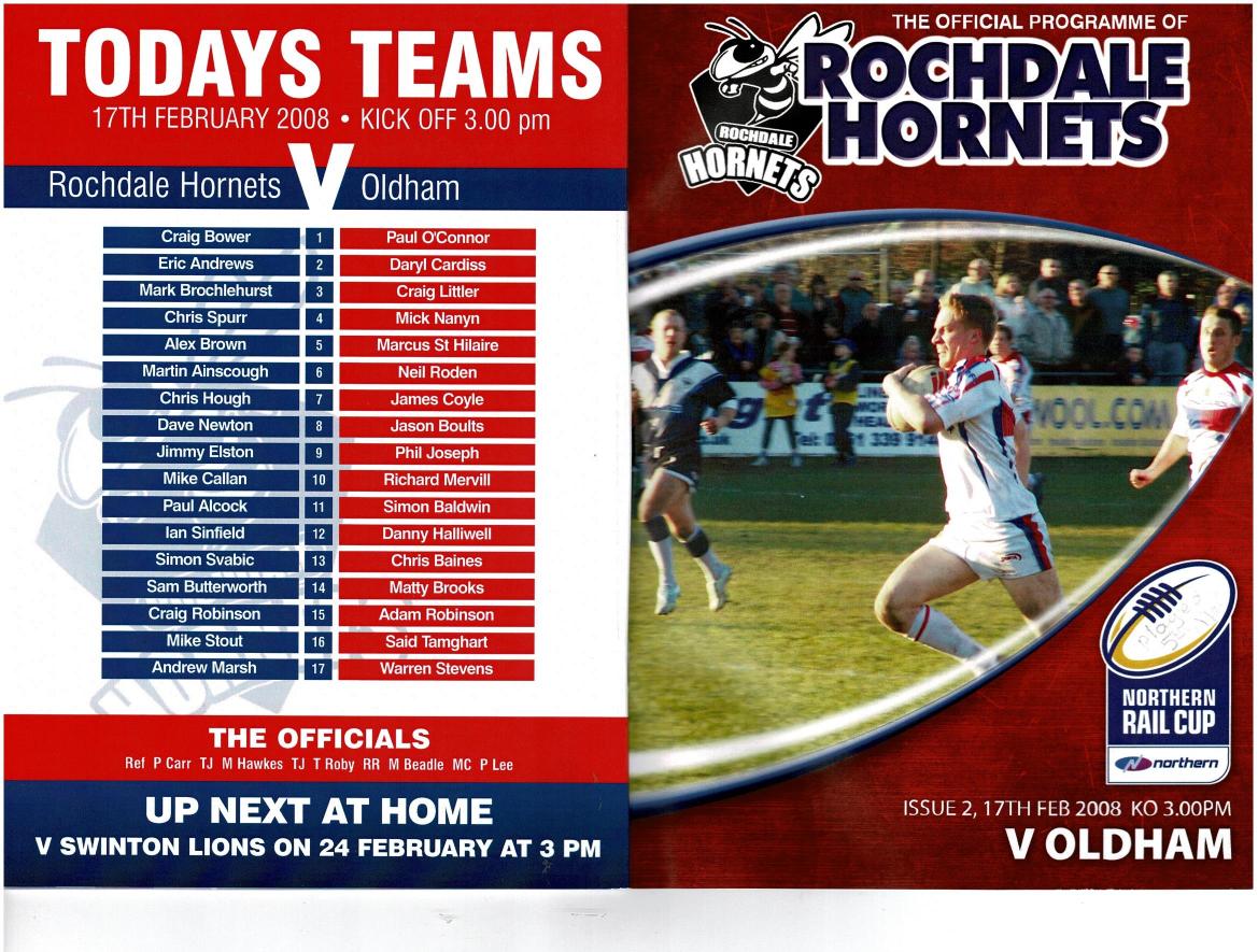 Programme cover: Oldham v Rochdale Hornets, 5 March 2008