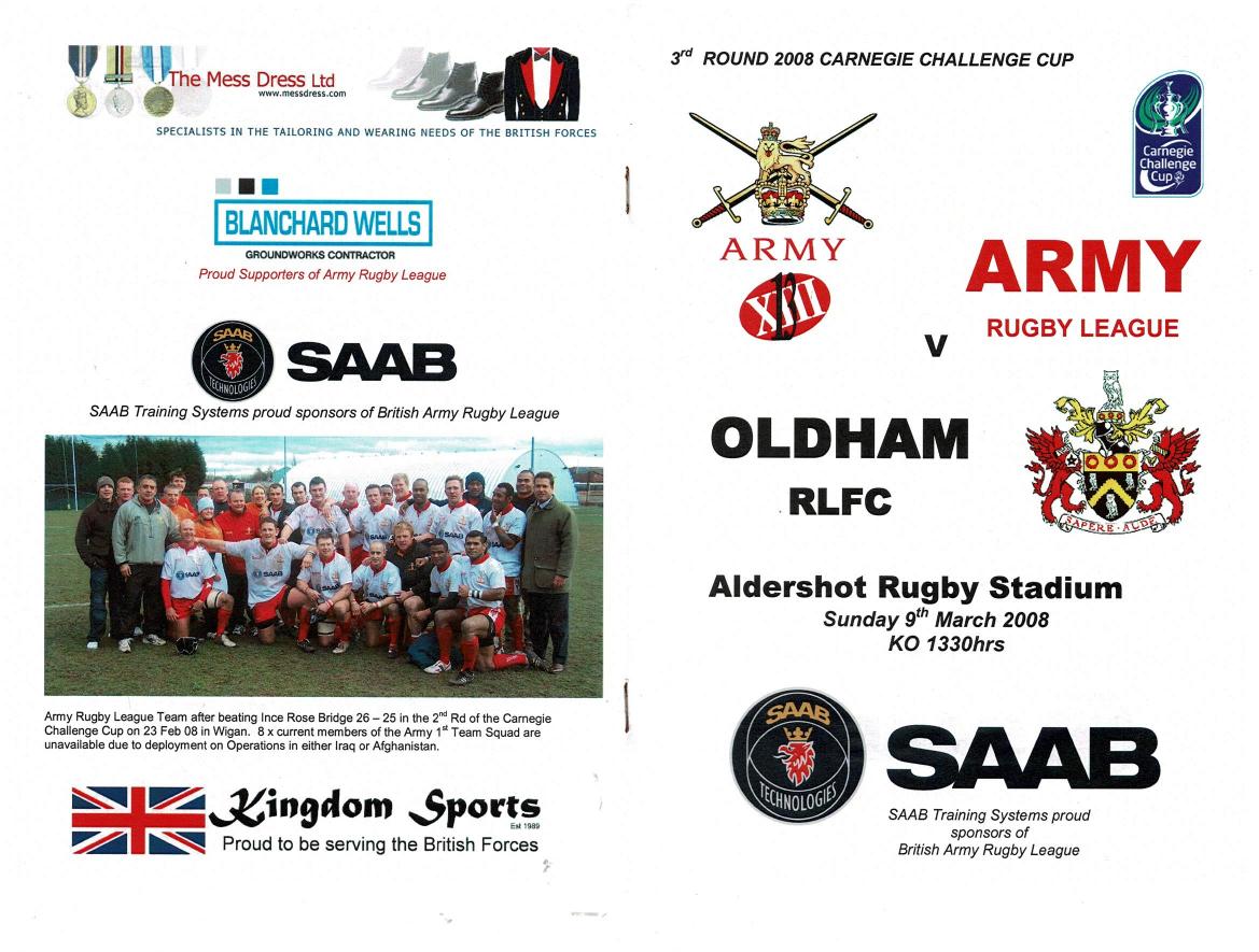 Programme cover: Oldham v The Army, 9 March 2008