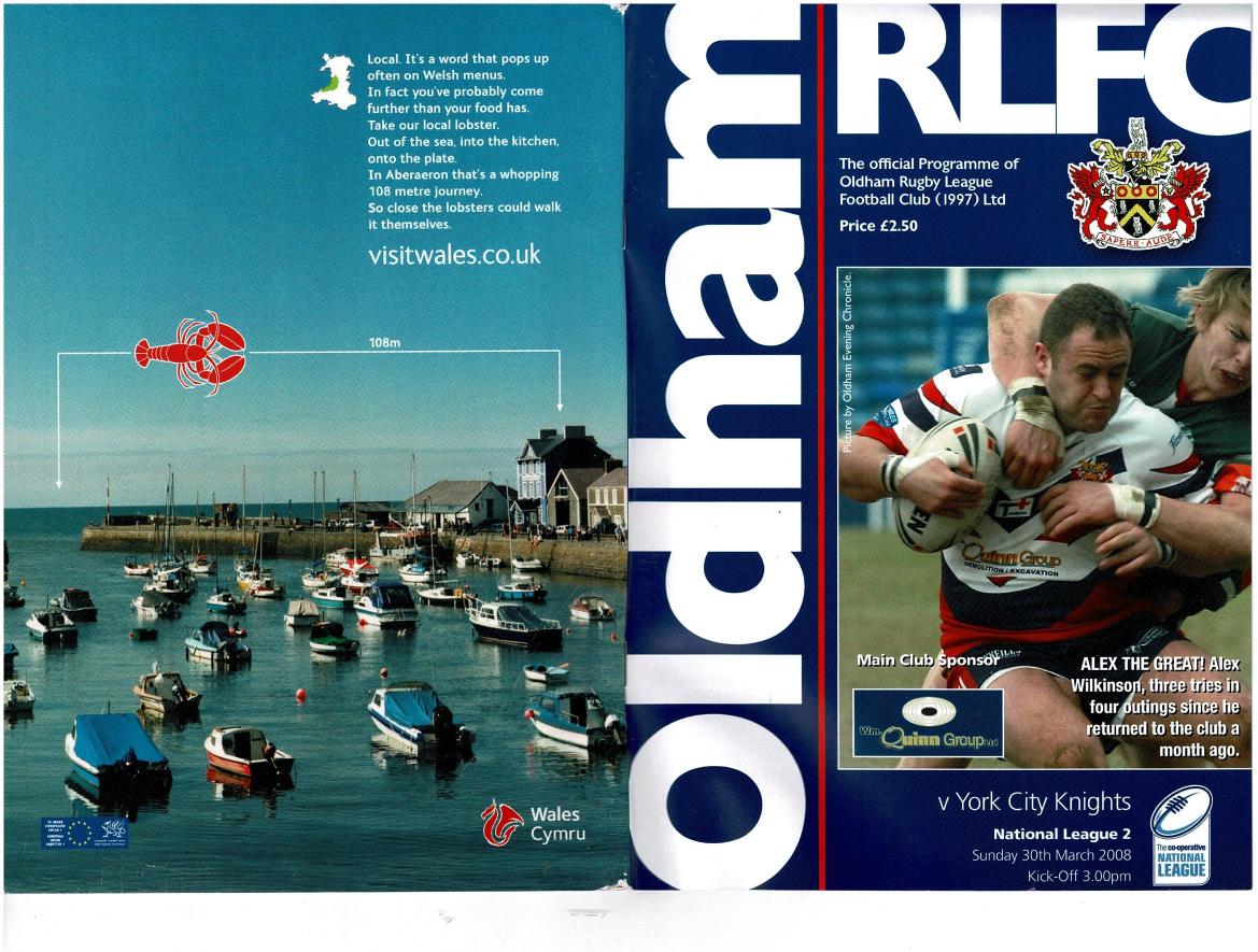 Programme cover: Oldham v York Knights, 30 March 2008