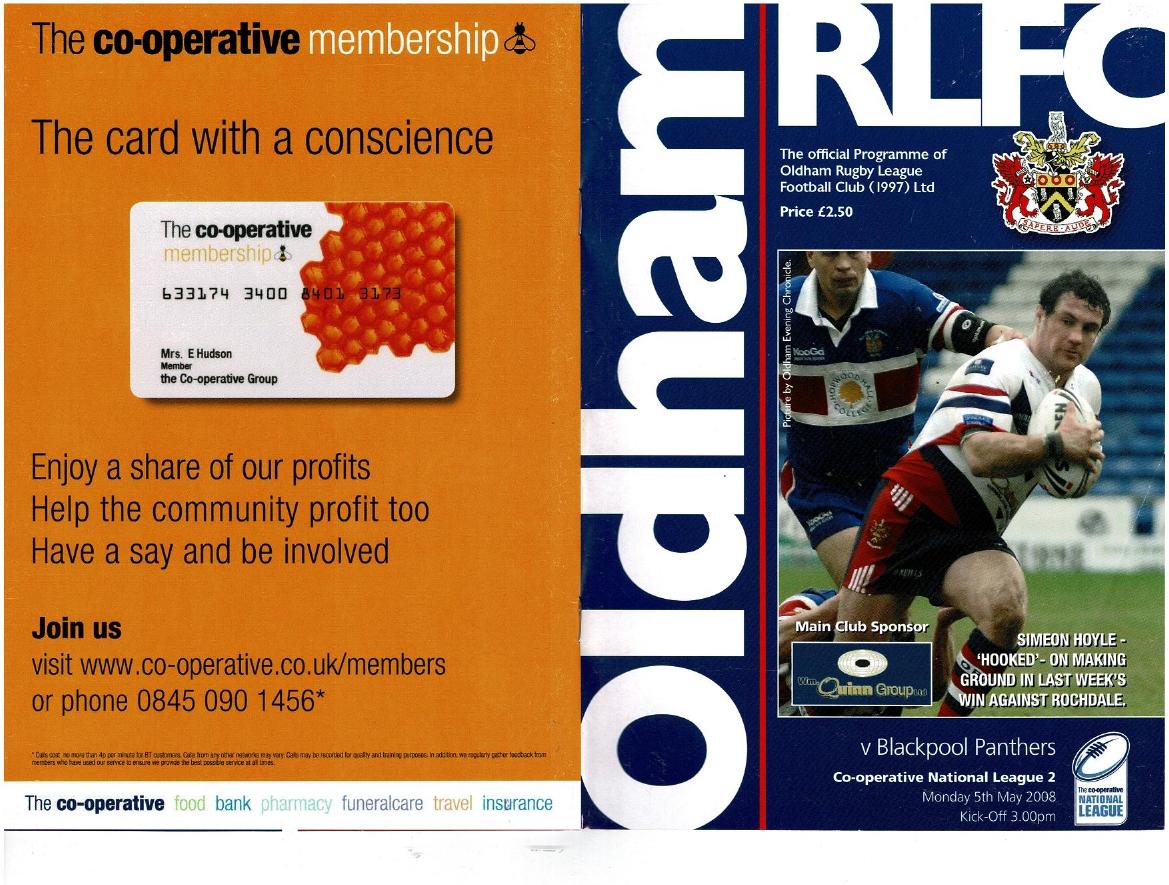 Programme cover: Oldham v Blackpool Panthers, 5 May 2008