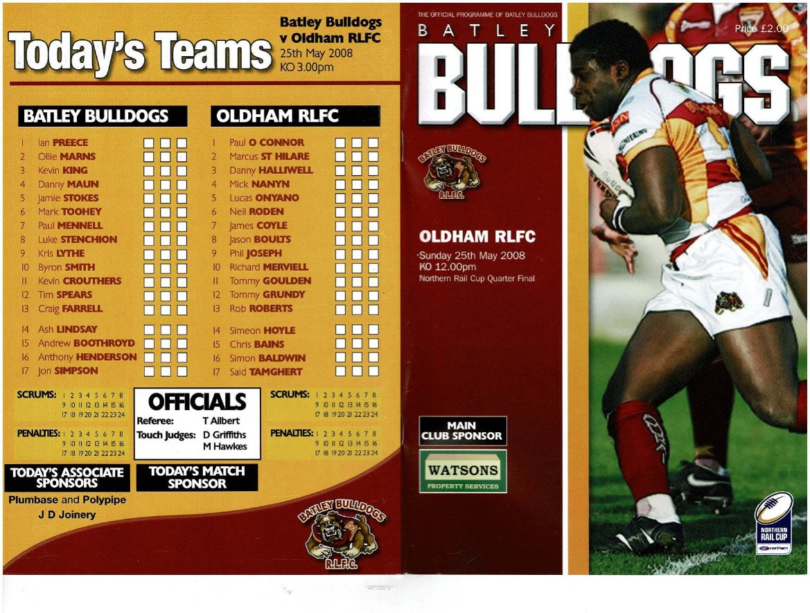 Programme cover: Oldham v Batley Bulldogs, 25 May 2008
