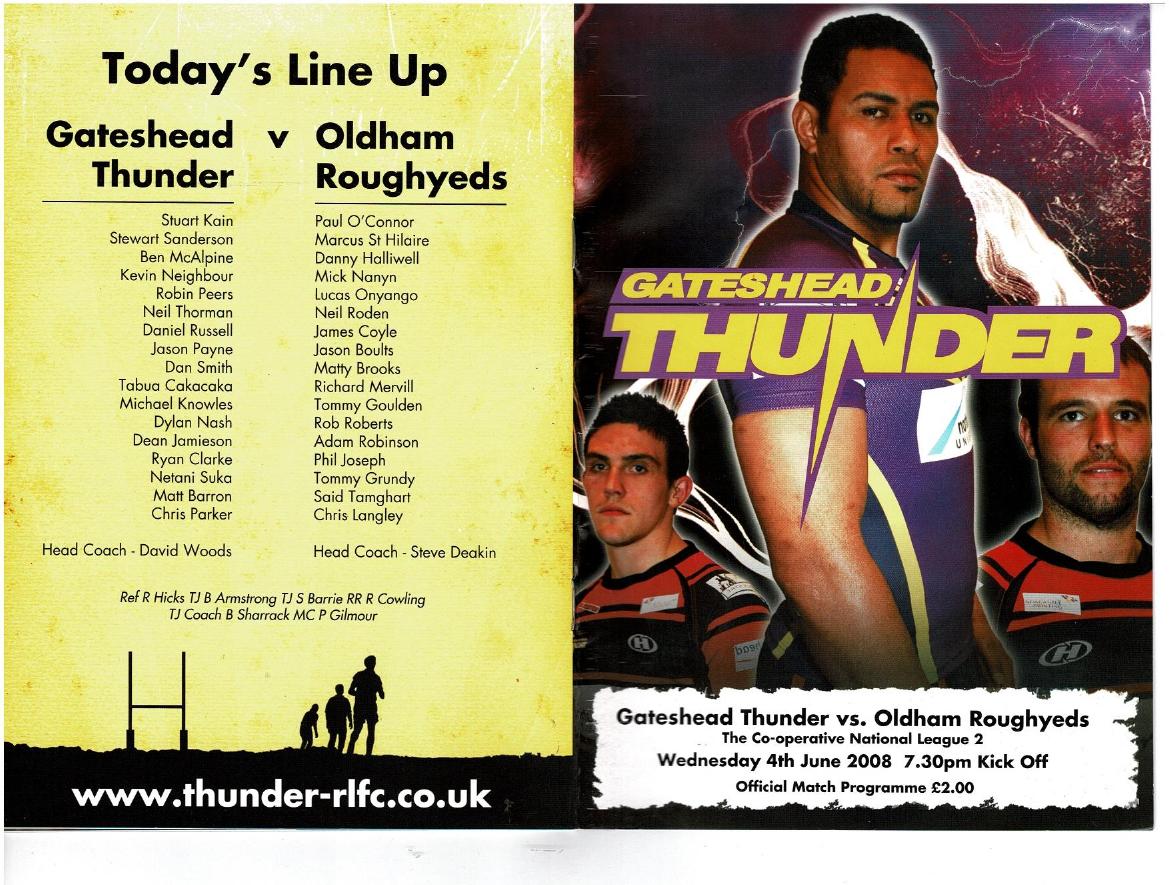 Programme cover: Oldham v Gateshead Thunder, 4 June 2008