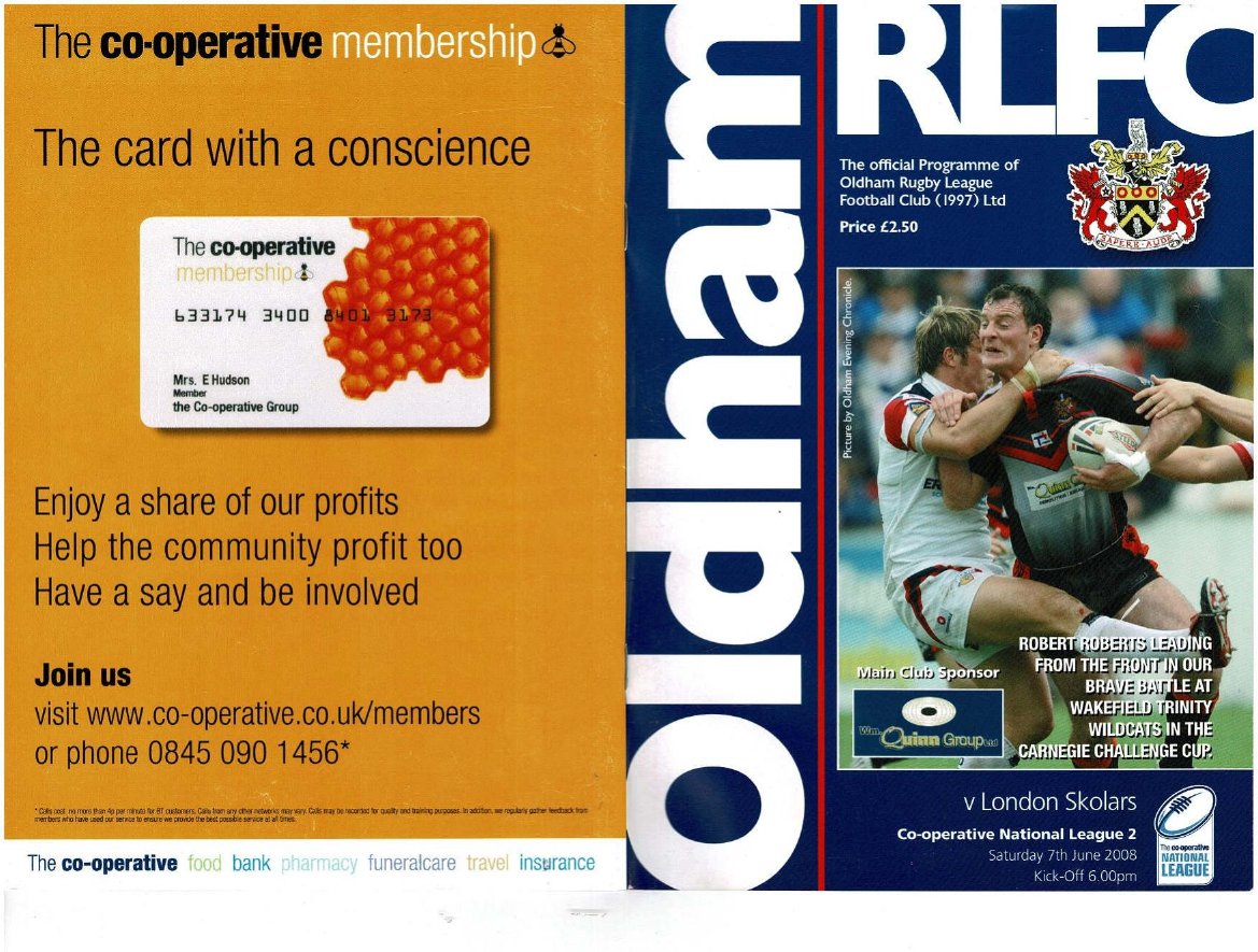 Programme cover: Oldham v London Skolars, 7 June 2008