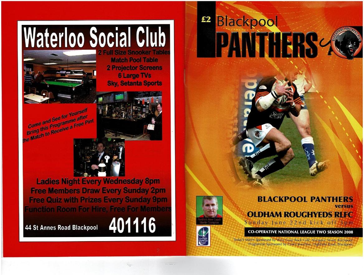 Programme cover: Oldham v Blackpool Panthers, 22 June 2008