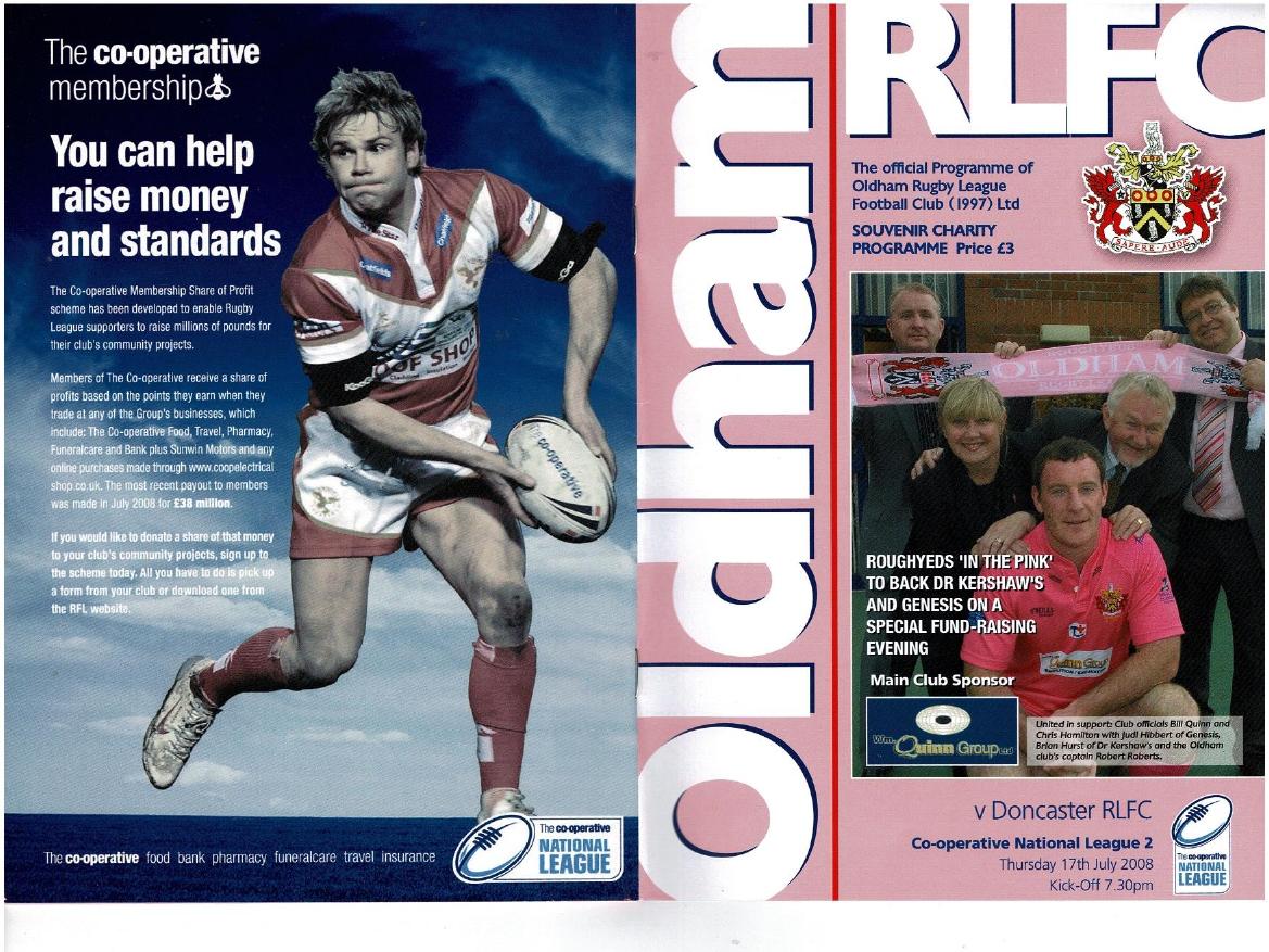 Programme cover: Oldham v Doncaster Dragons, 17 July 2008