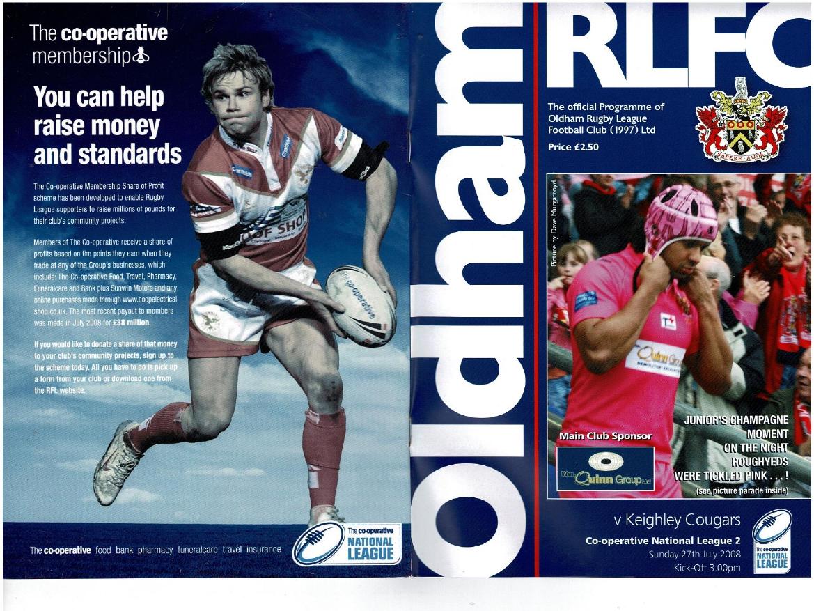 Programme cover: Oldham v Keighley Cougars, 27 July 2008