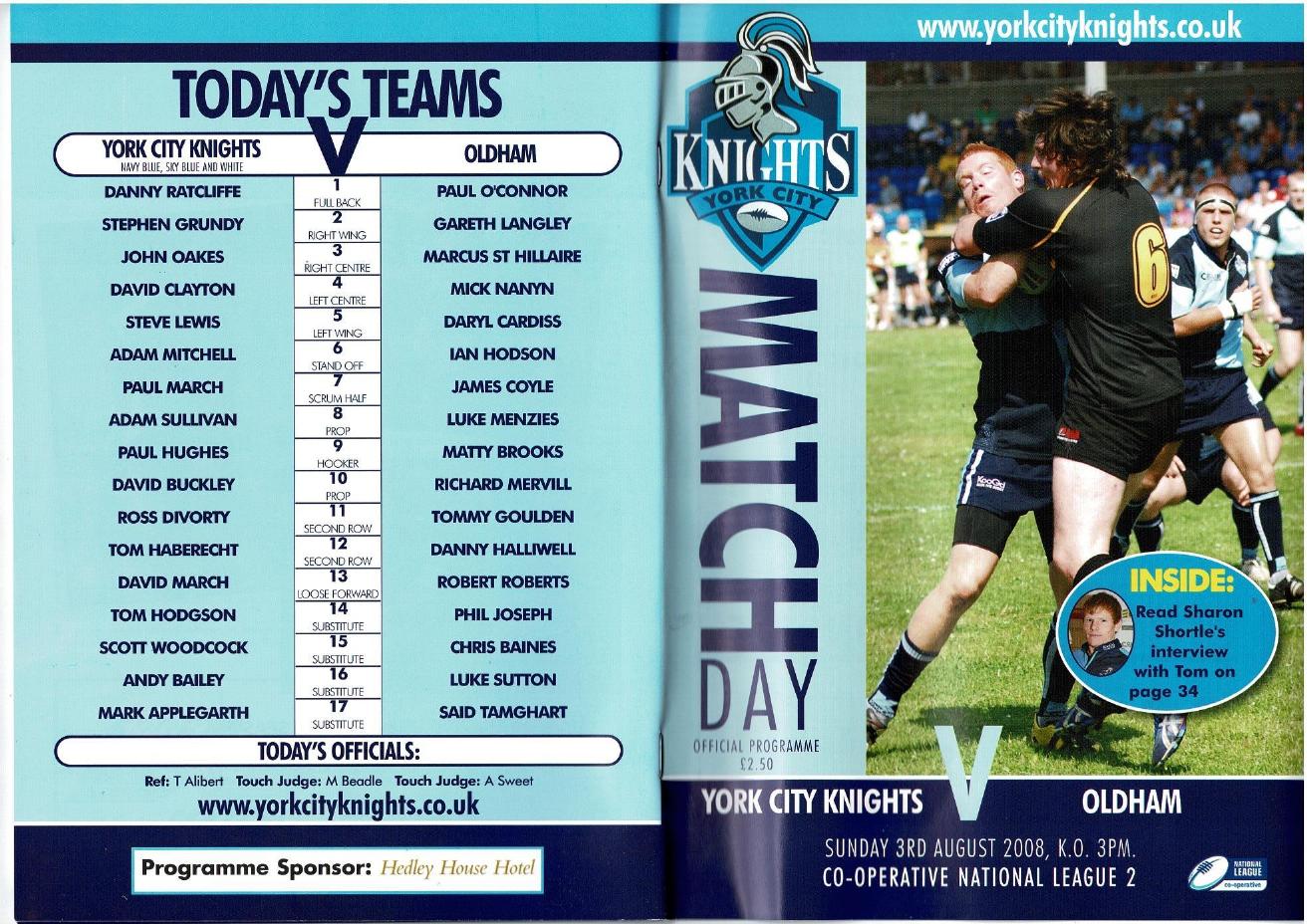 Programme cover: Oldham v York Knights, 3 August 2008