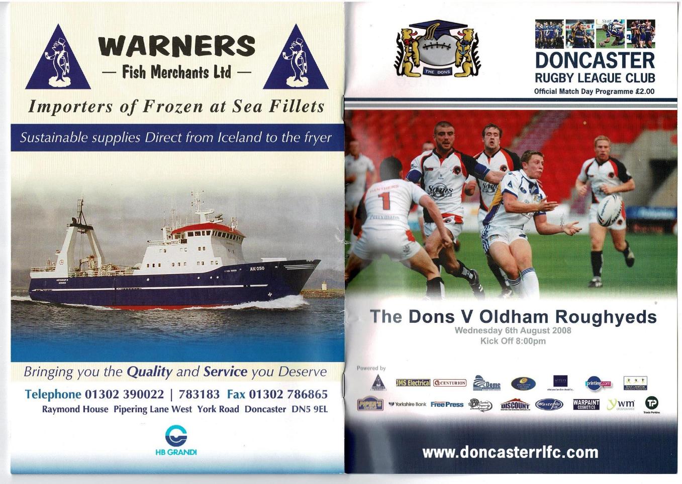 Programme cover: Oldham v Doncaster Lakers, 6 August 2008