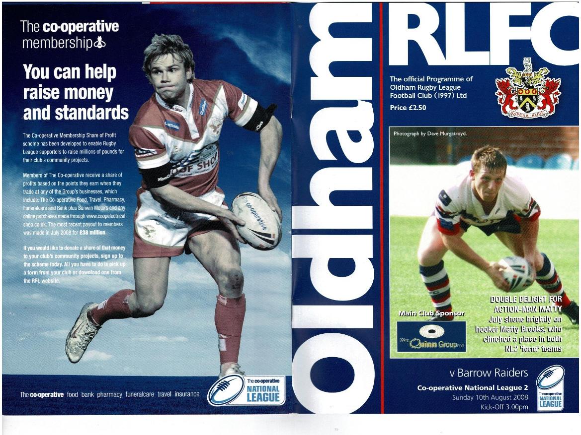 Programme cover: Oldham v Barrow Border Raiders, 10 August 2008