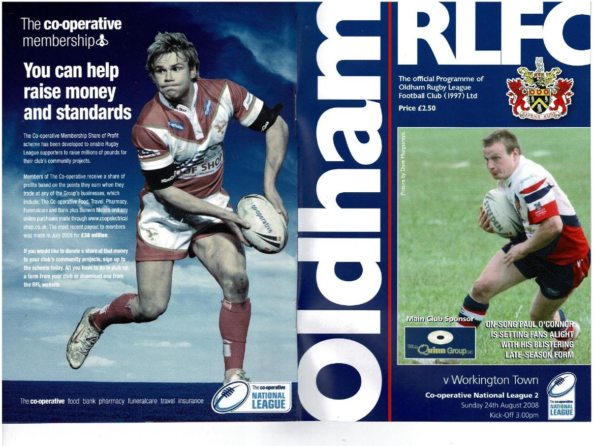 Programme cover: Oldham v Workington Town, 24 August 2008
