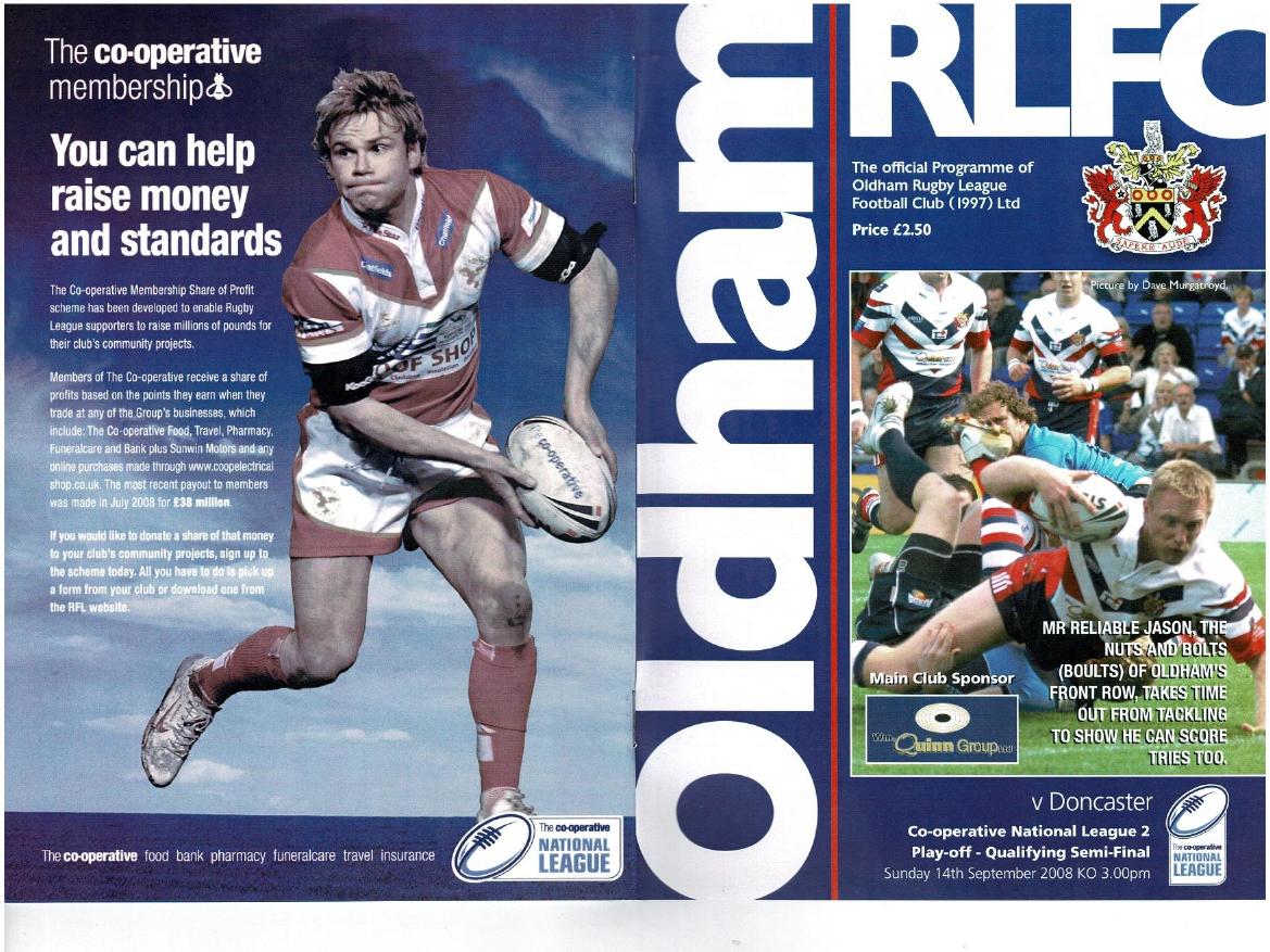 Programme cover: Oldham v Doncaster Lakers, 14 September 2008