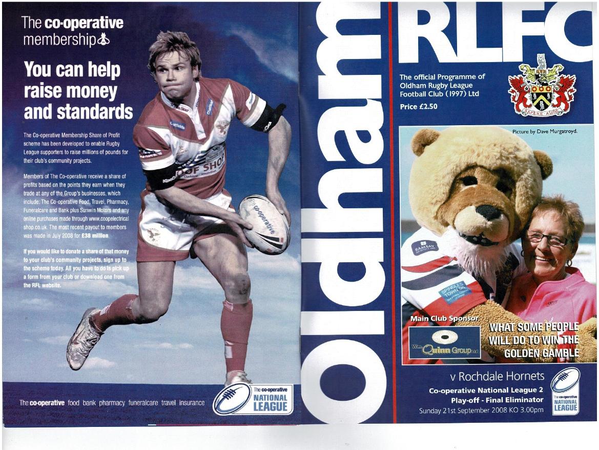 Programme cover: Oldham v Rochdale Hornets, 21 September 2008