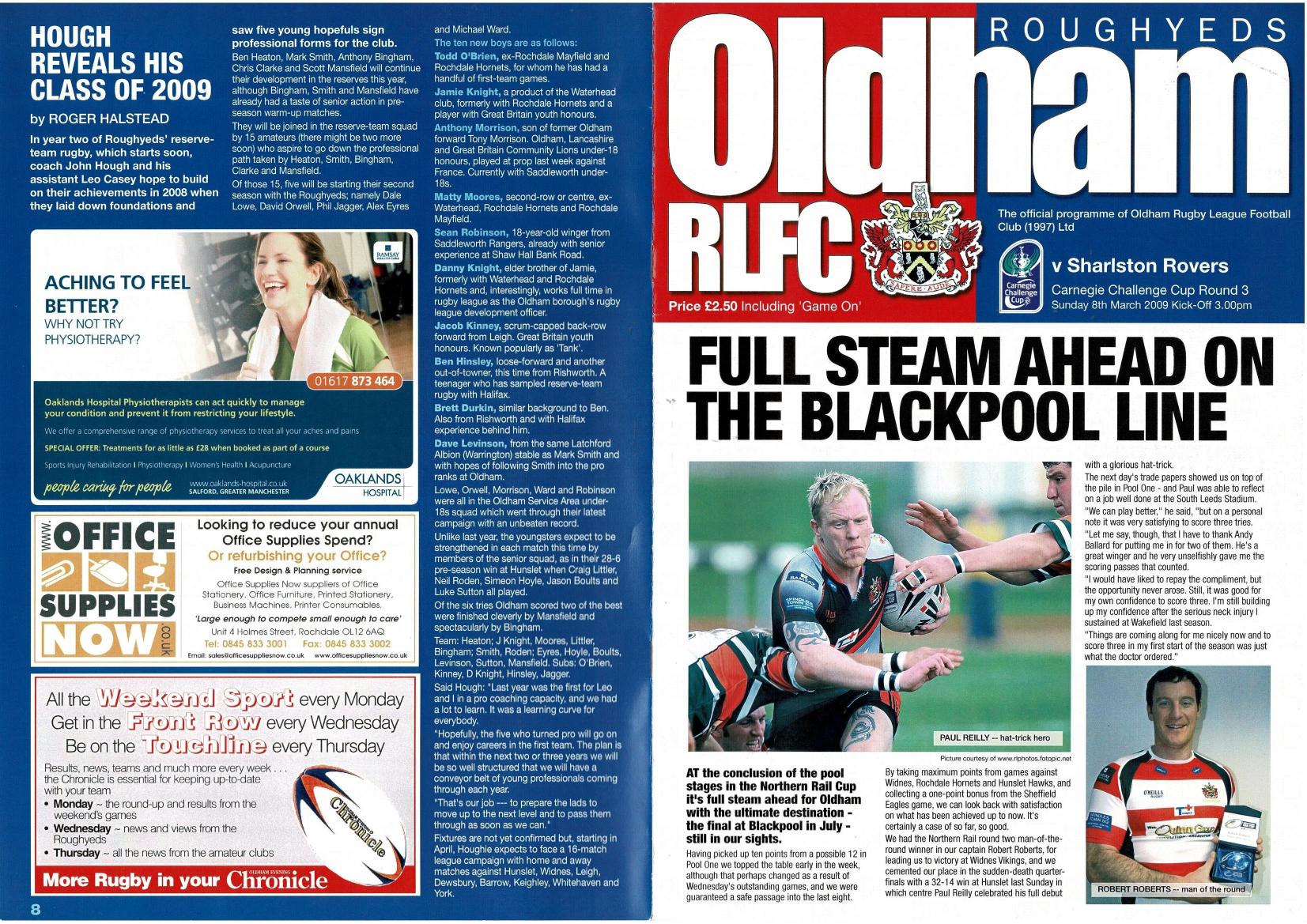 Programme cover: Oldham v Sharlston Rovers, 8 March 2009