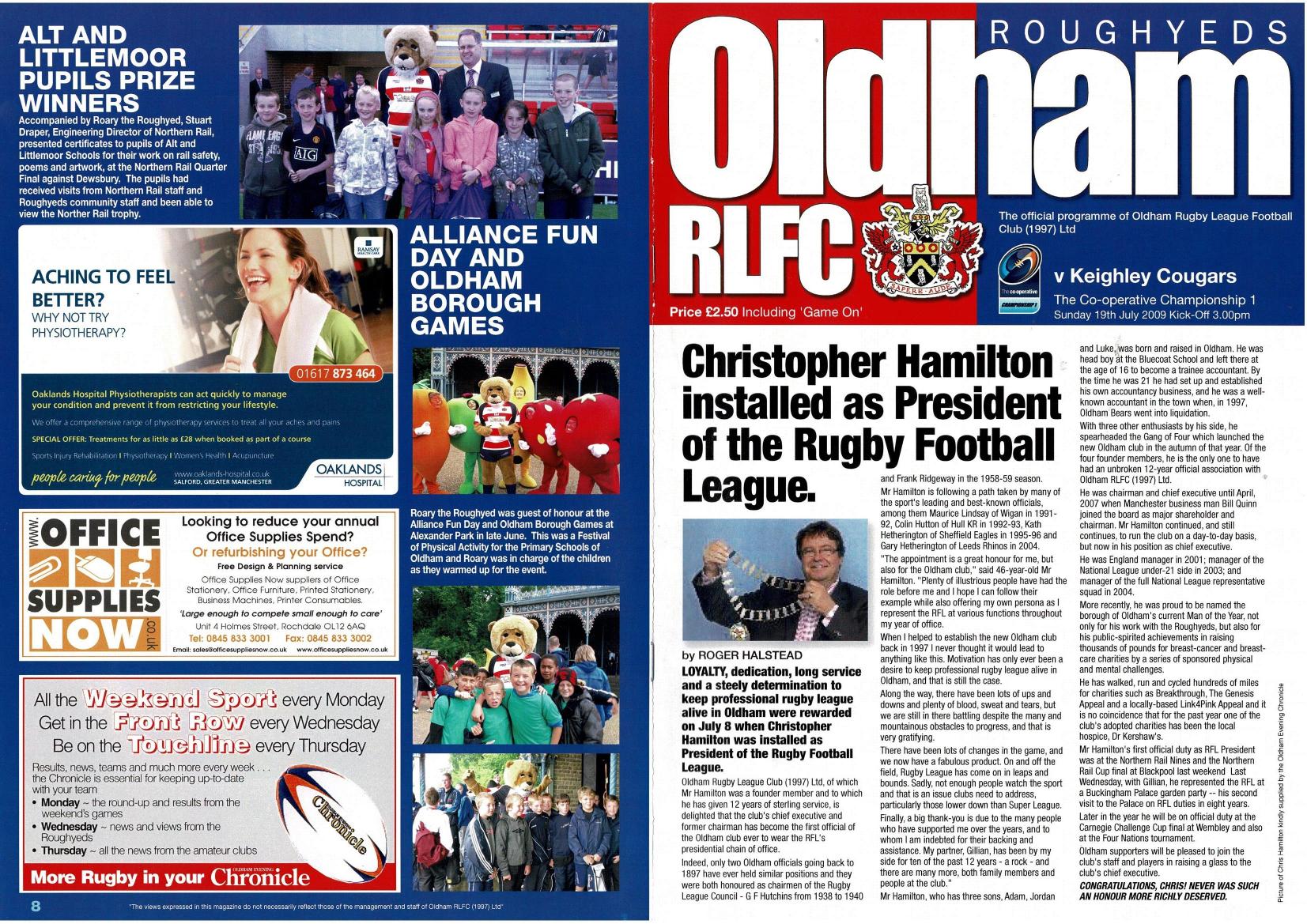 Programme cover: Oldham v Keighley Cougars, 19 July 2009
