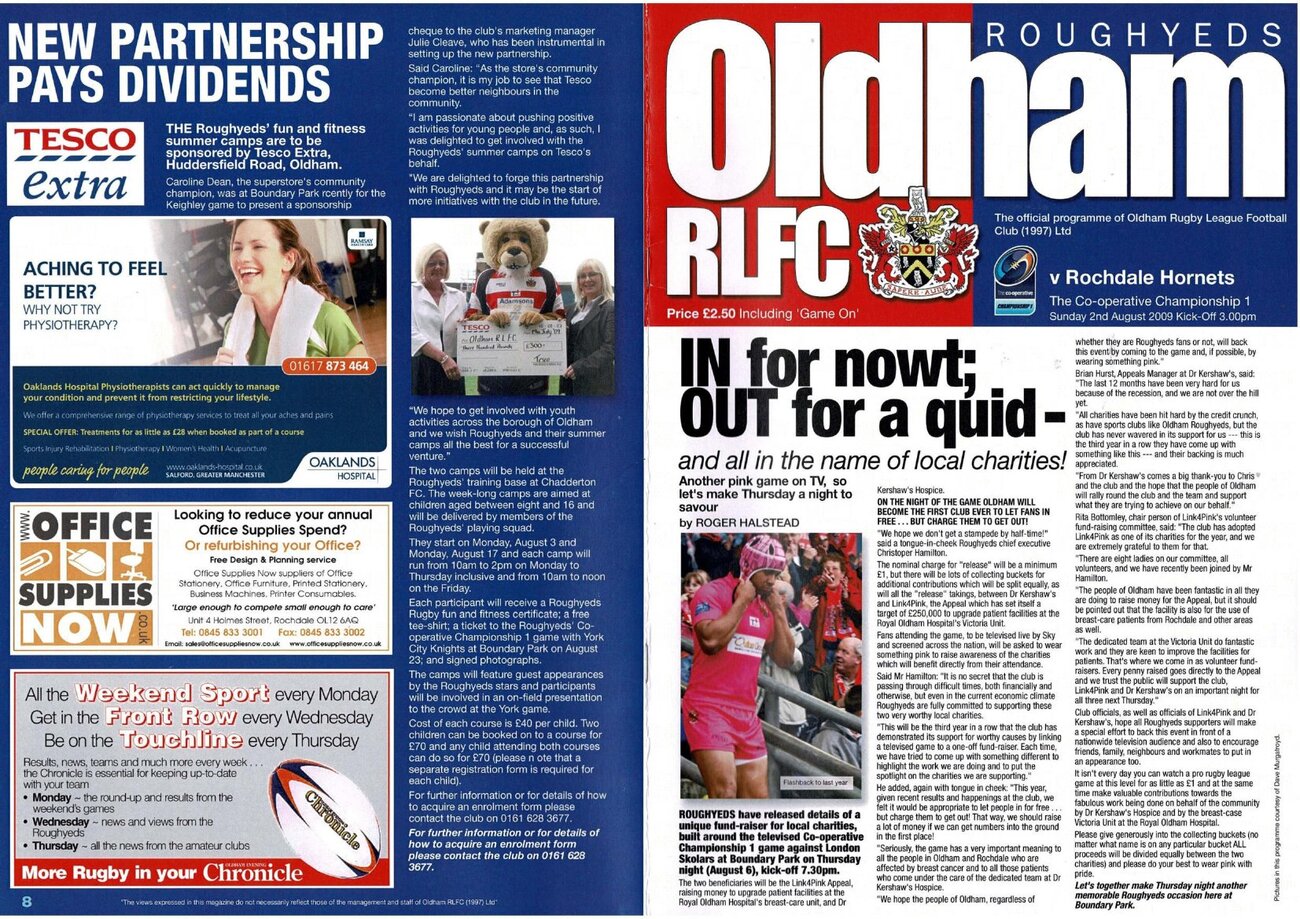 Programme cover: Oldham v Rochdale Hornets, 2 August 2009