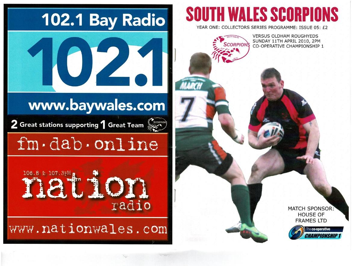 Programme cover: Oldham v South Wales Scorpions, 11 April 2010