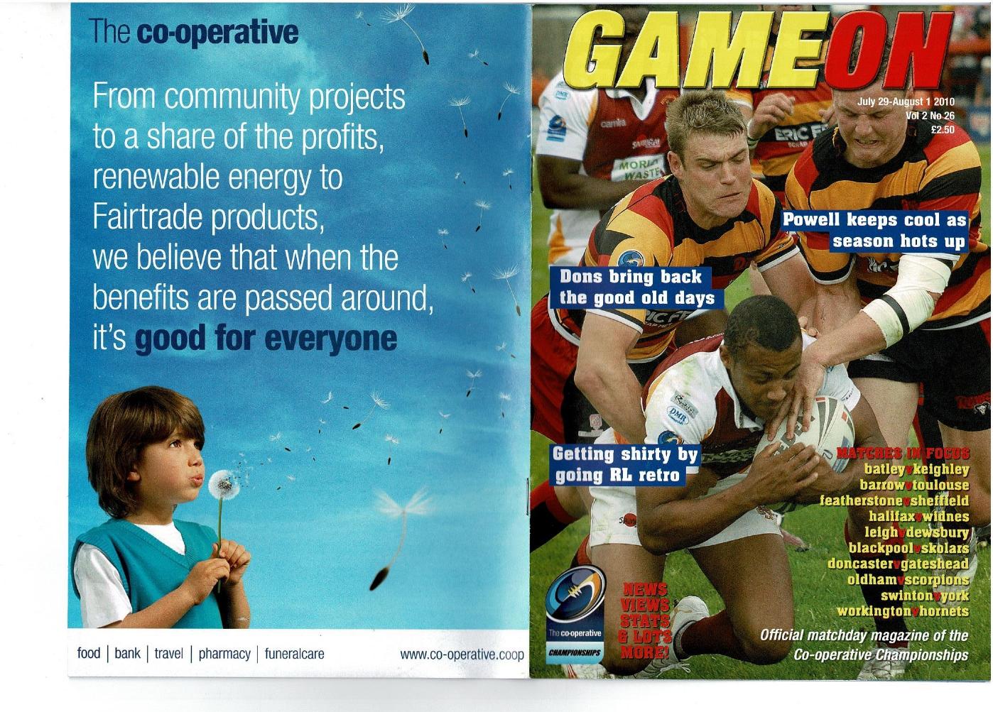 Programme cover: Oldham v South Wales Scorpions, 1 August 2010