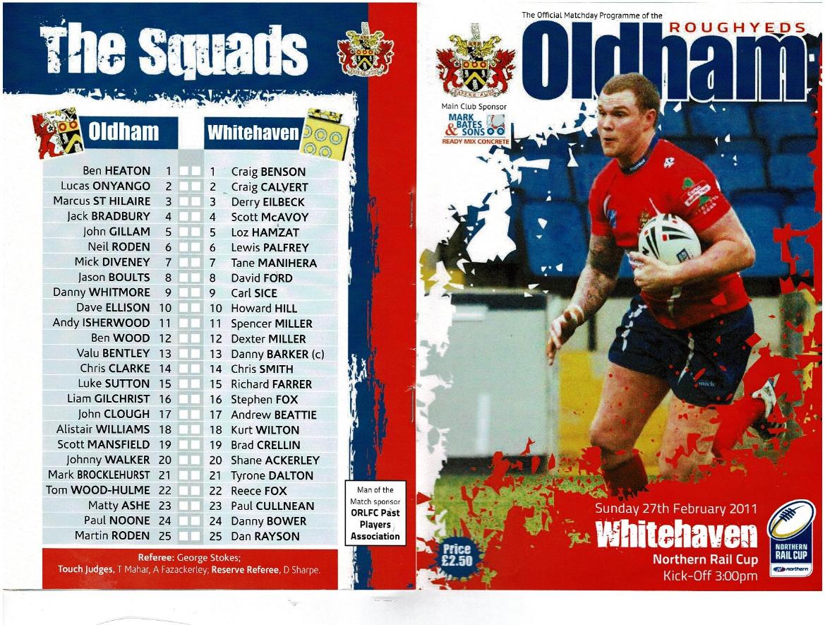 Programme cover: Oldham v Whitehaven Warriors, 27 February 2011