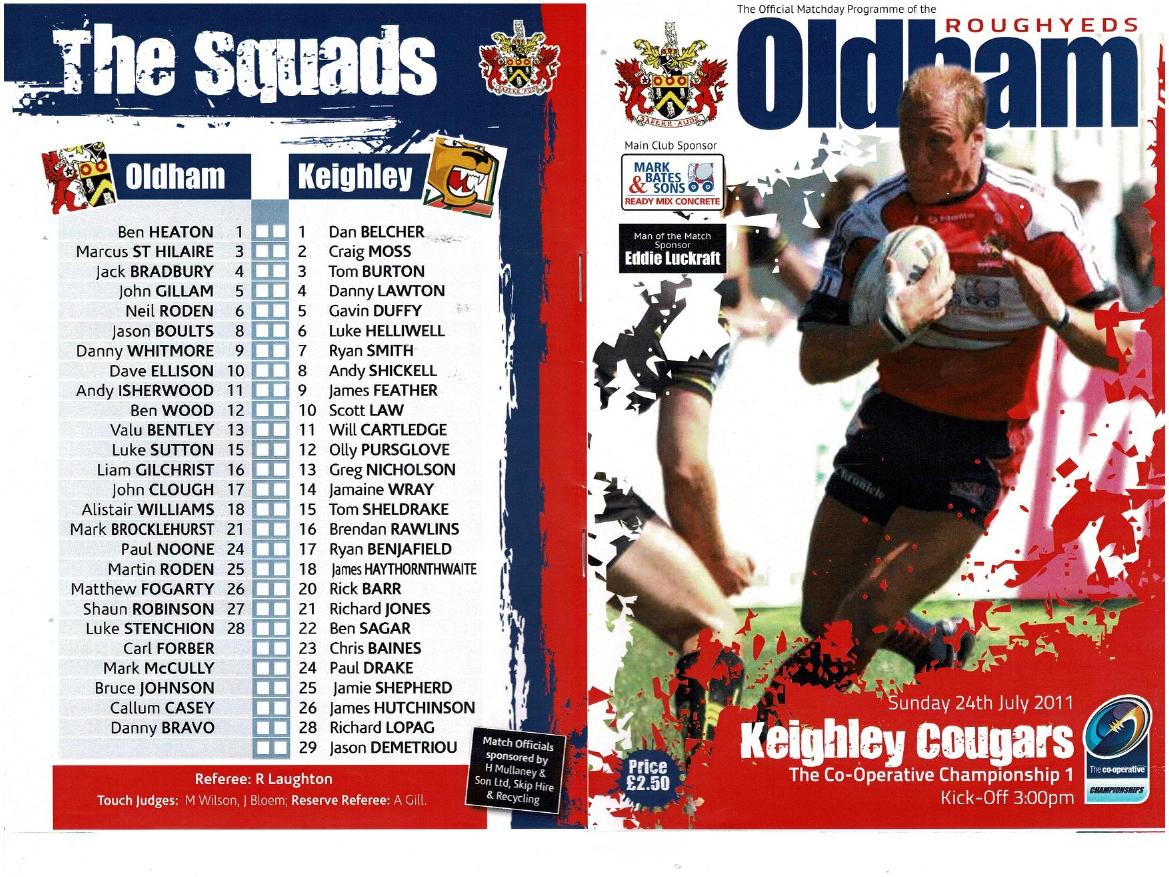 Programme cover: Oldham v Keighley Cougars, 24 July 2011
