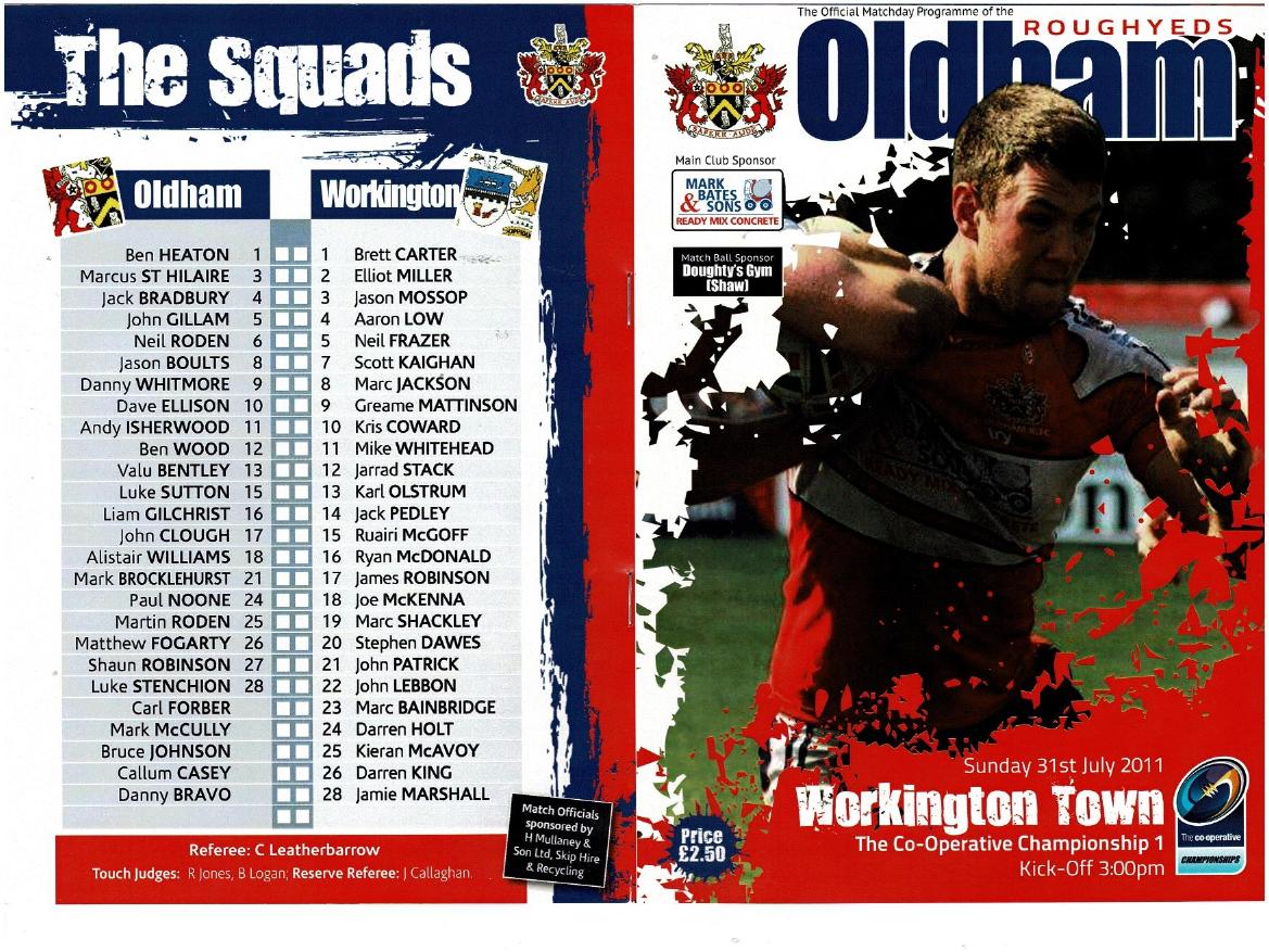Programme cover: Oldham v Workington Town, 31 July 2011