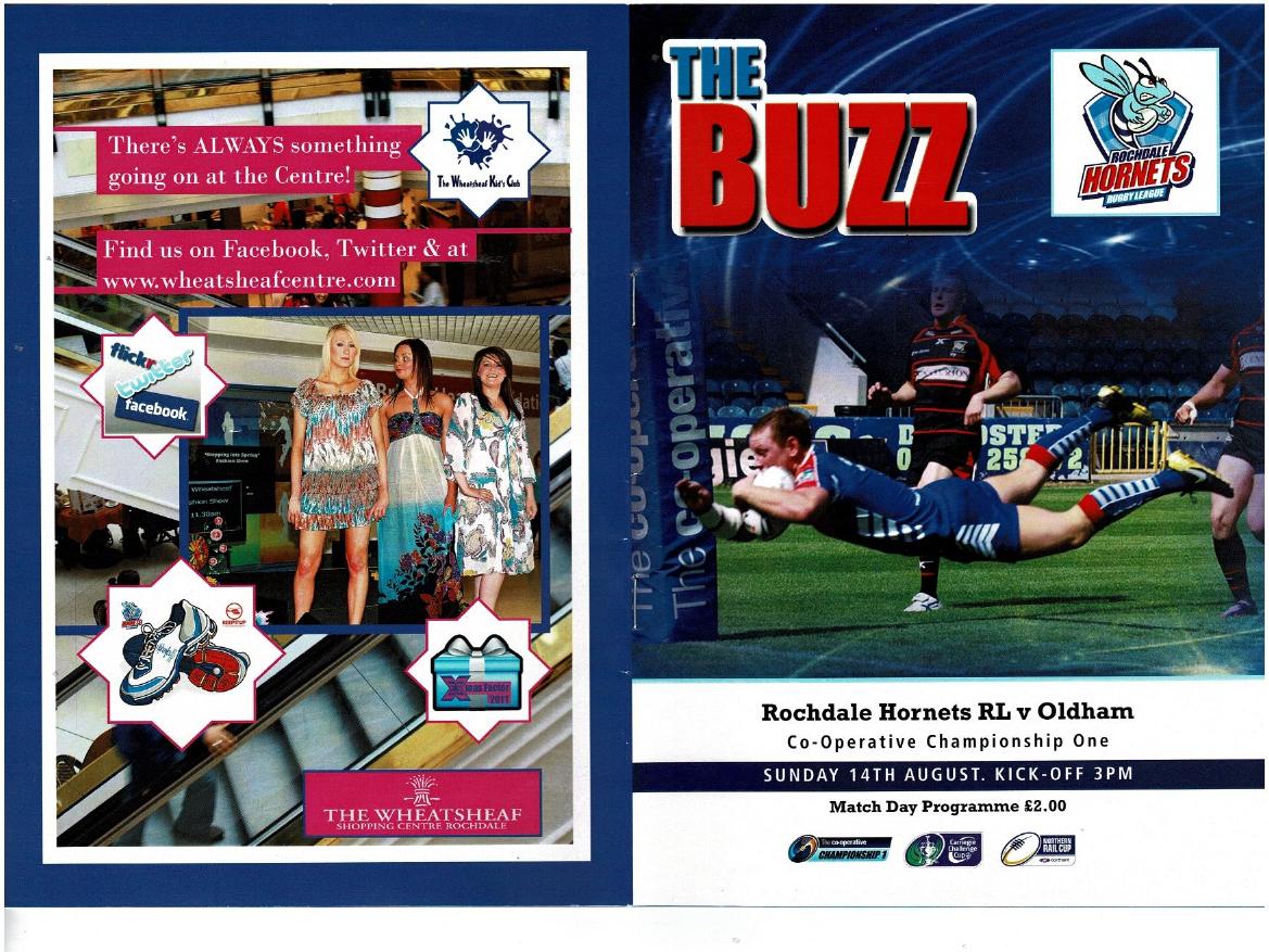 Programme cover: Oldham v Rochdale Hornets, 14 August 2011