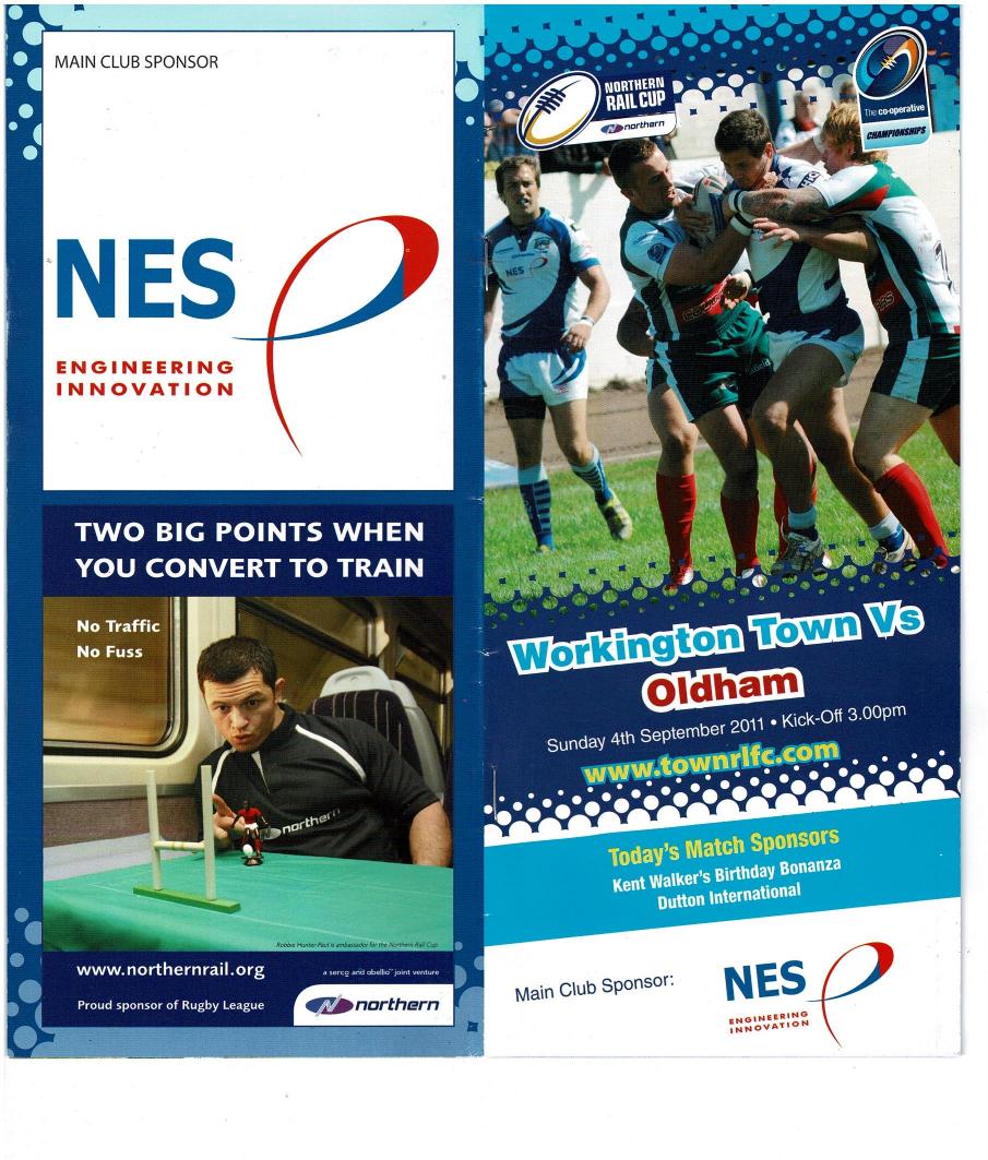 Programme cover: Oldham v Workington Town, 4 September 2011