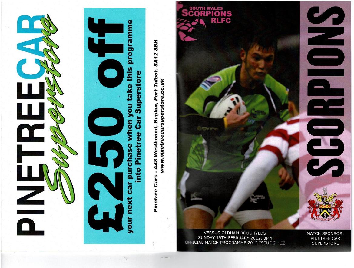 Programme cover: Oldham v South Wales Scorpions, 19 February 2012