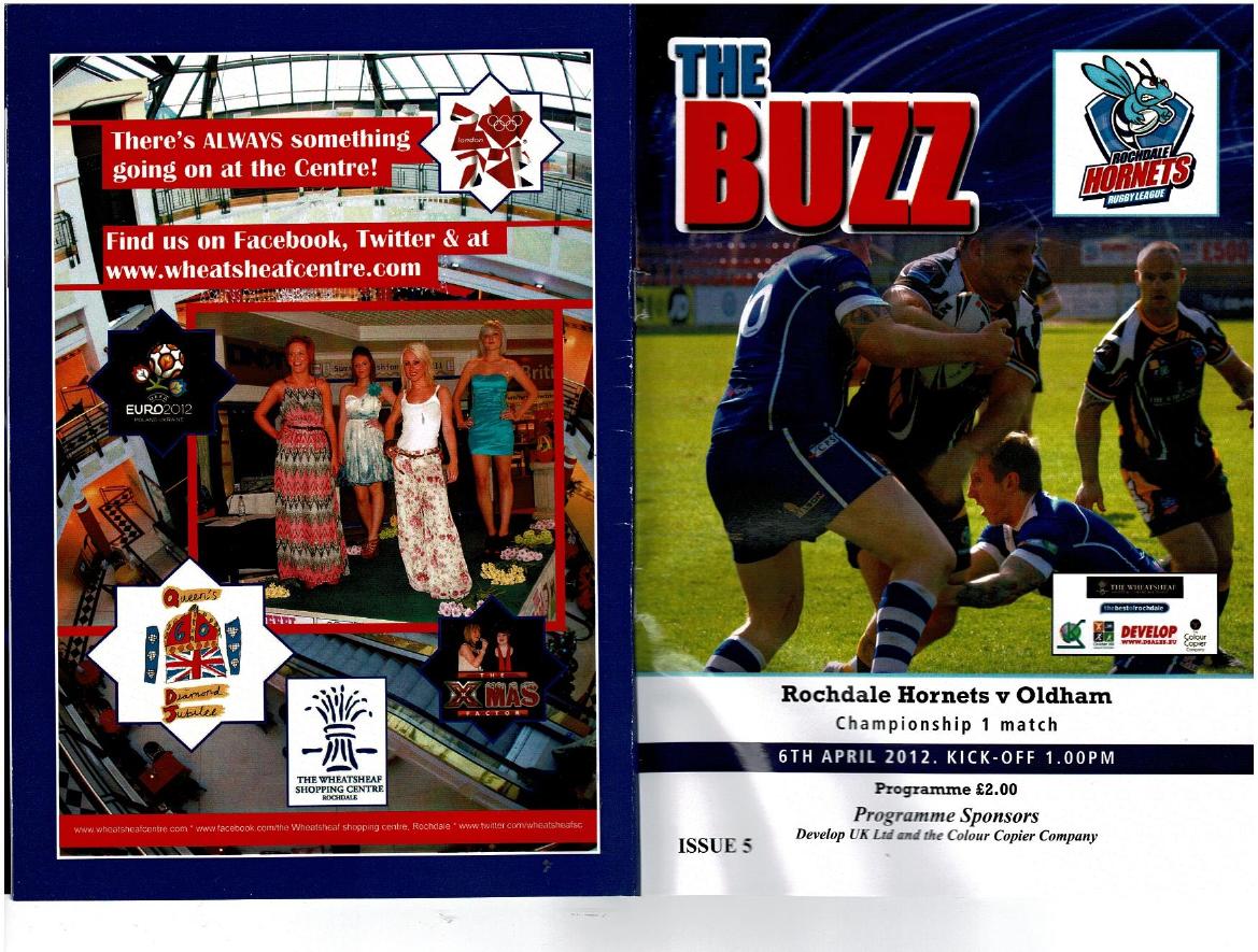 Programme cover: Oldham v Rochdale Hornets, 6 April 2012