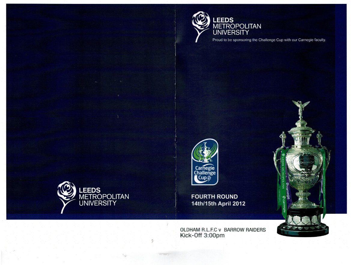 Programme cover: Oldham v Barrow Border Raiders, 16 April 2012