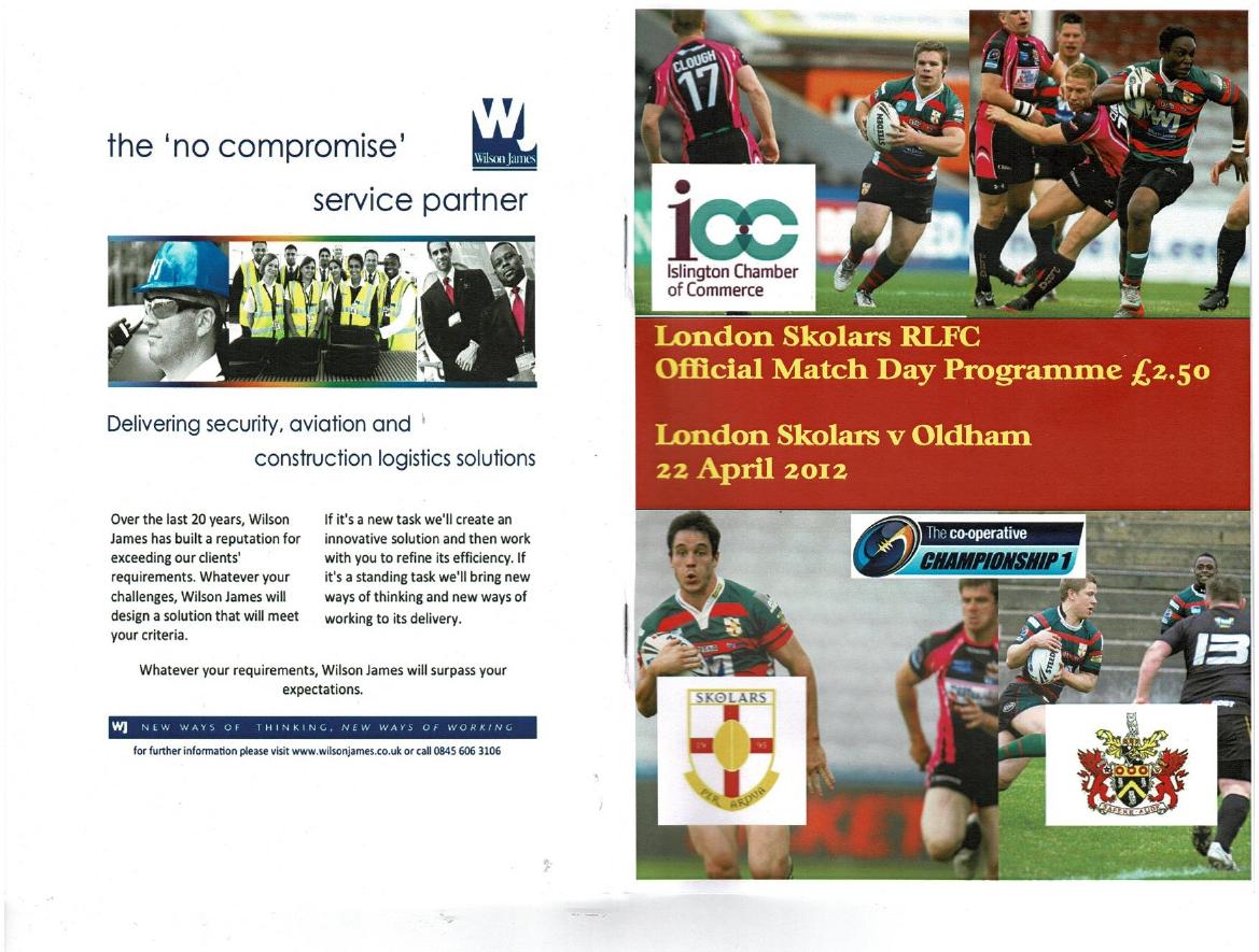 Programme cover: Oldham v London Skolars, 22 April 2012